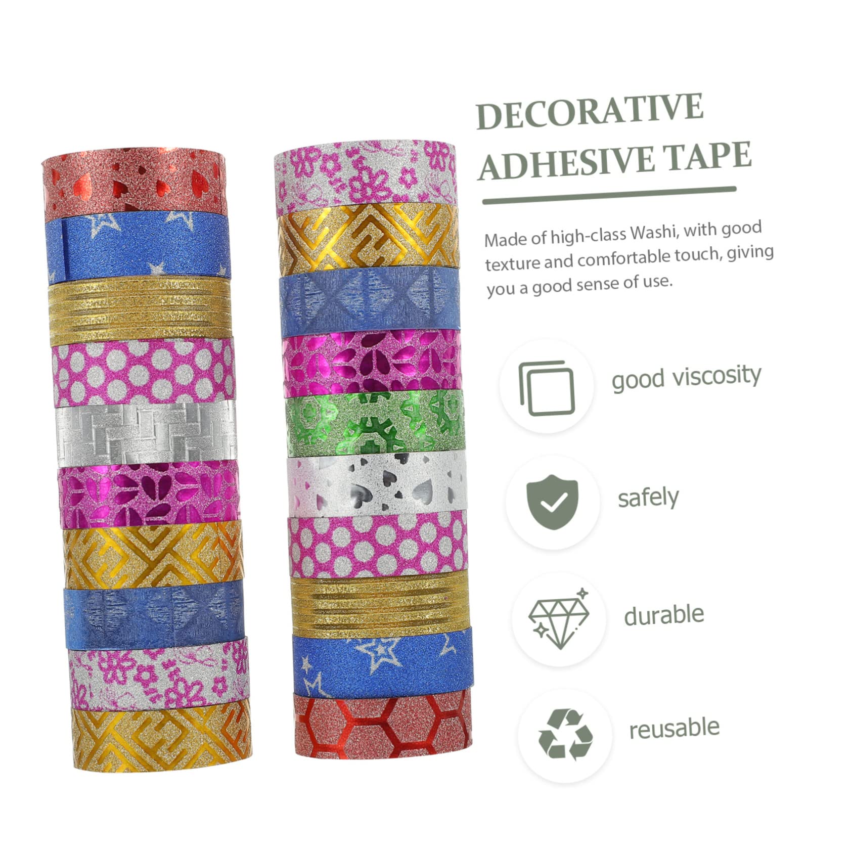 LALAFINA Nastro Washi Glitterato per Ragazzo Ragazza, 100 Pezzi Decorativi | Carta Motivo Delicato, per Journal e Planner, Set Portatile per Progetti DIY