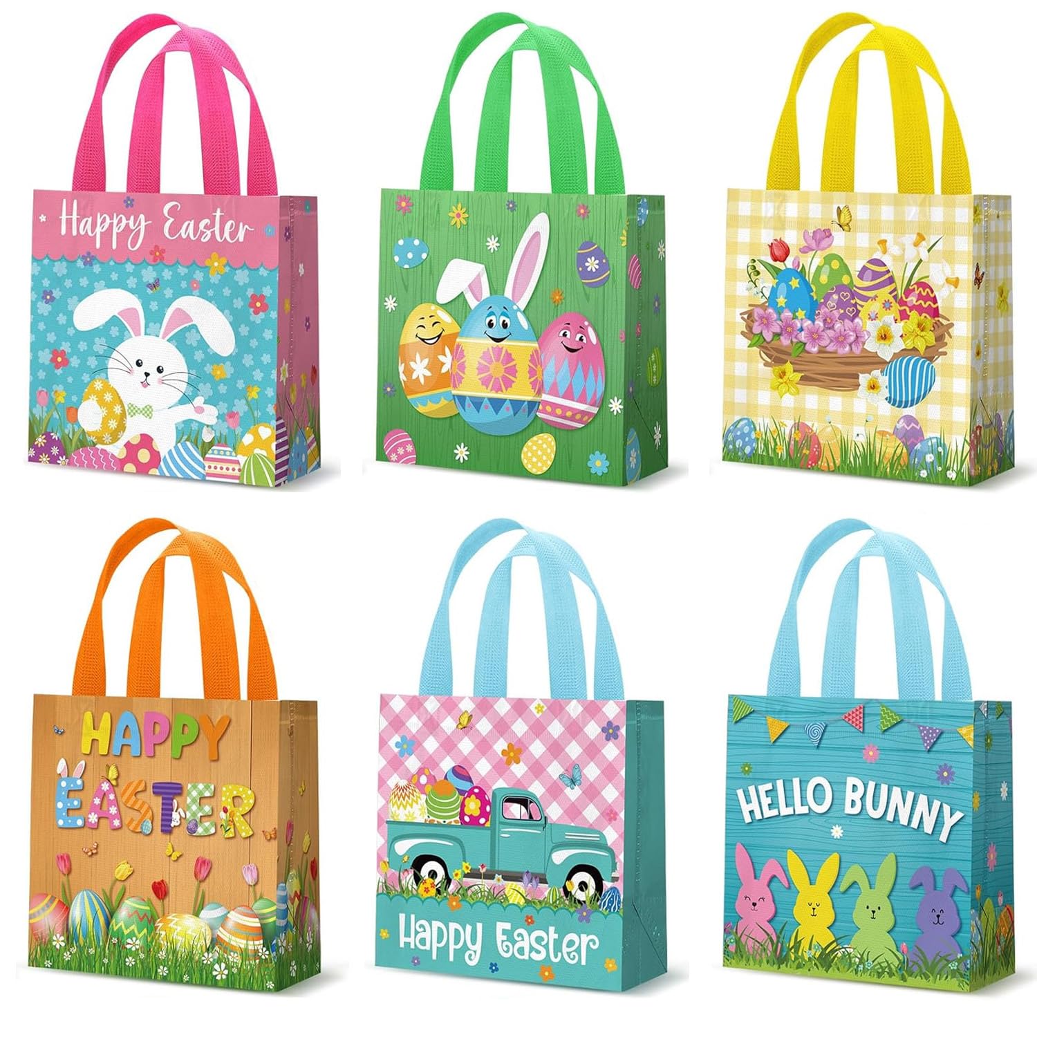 6 Stück Geschenktüten Ostern Mittel mit 6 Verschiedenen Designs Ostertüten zum Befüllen Geschenktüte Ostern Tüten Kinder Geeignet für Ostereier, Süßigkeiten, Snacks, Kleines Spielzeug