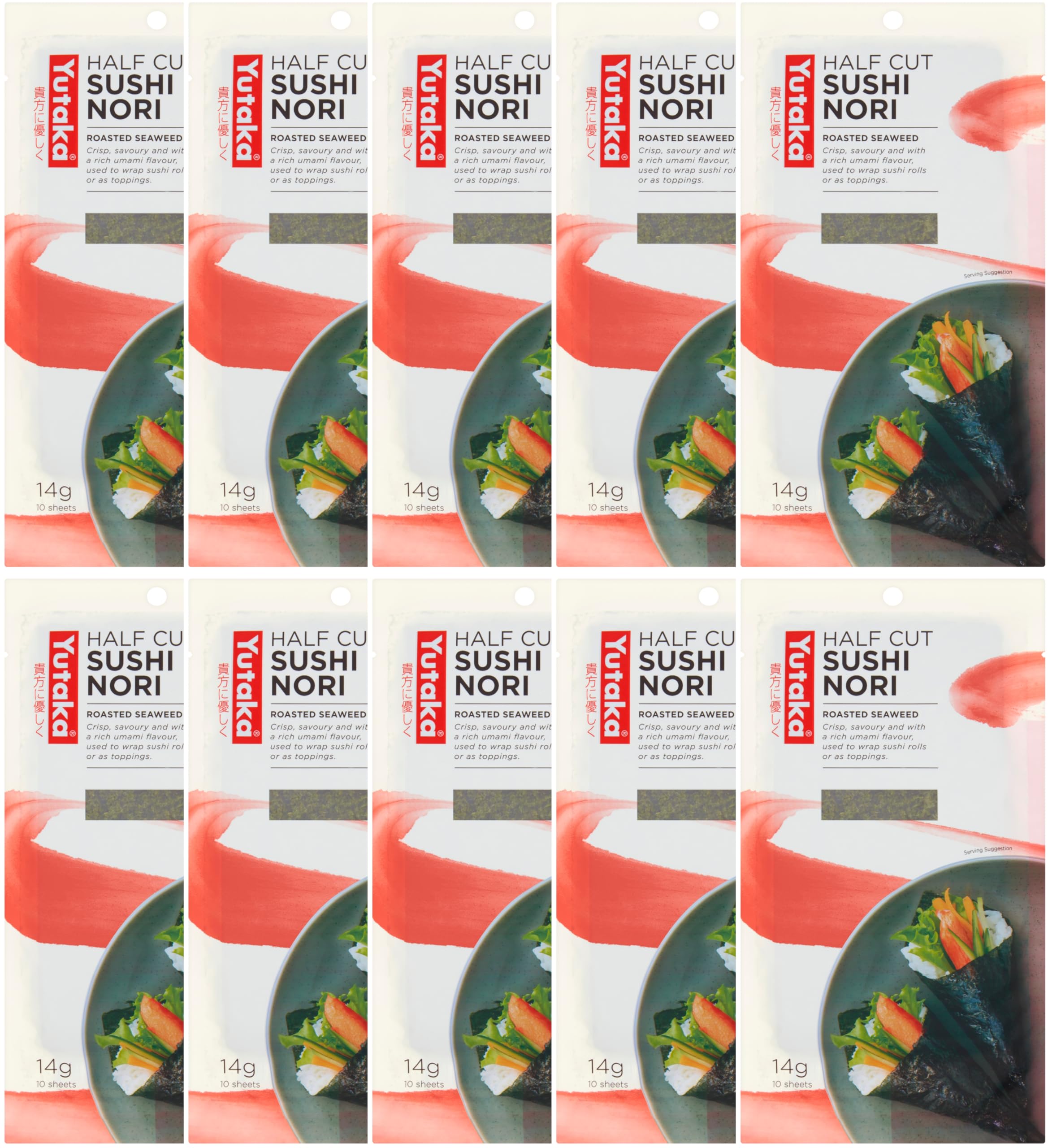Yutaka Roasted Seaweed – Sushi Nori Half Sheets 10pc (Pack of 10, 100 Sheets) | Premium Quality, Crisp & Flavorful | Perfect for Sushi Rolls, Onigiri & Snacking | Authentic Japanese Taste