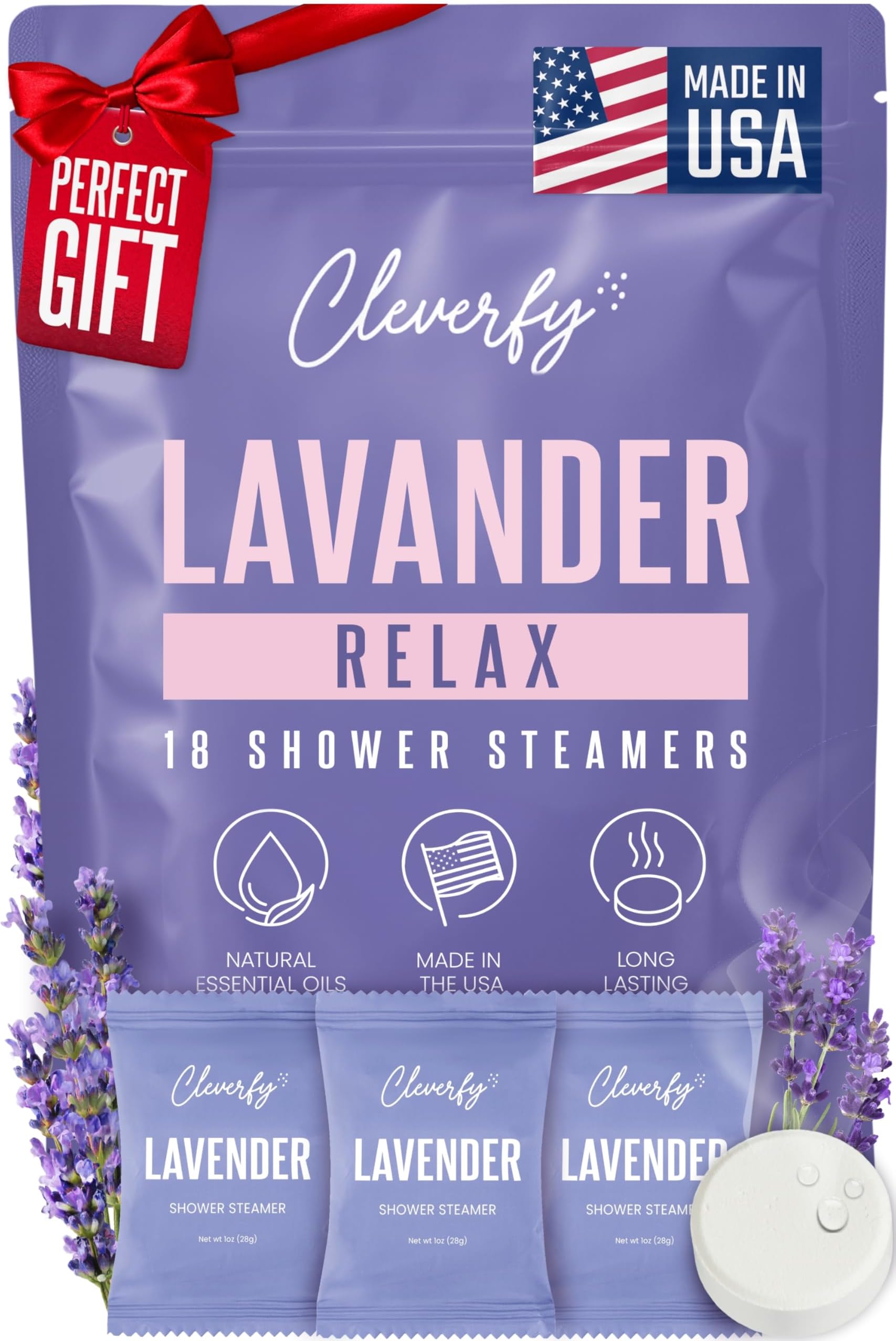 Cleverfy Lavender Shower Steamers Aromatherapy - Birthday Gifts for Women, Mom, Wife, Grandma, Her, Best Friend, Daughter, Sister, Teens & Girlfriend - 18 Tablets