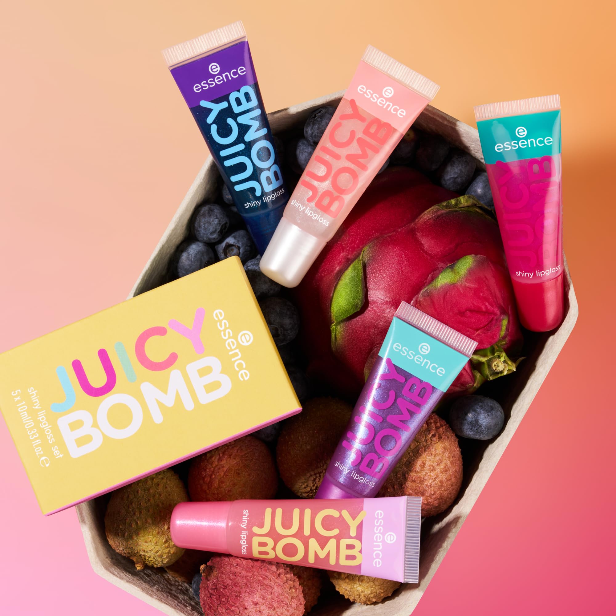 essence JUICY BOMB shiny lipgloss set, Nr. 03, natürlich, glänzend, schimmernd, transluzent, acetonfrei, vegan, ohne Mikroplastikpartikel, glutenfrei, 1er Pack (1pcs)