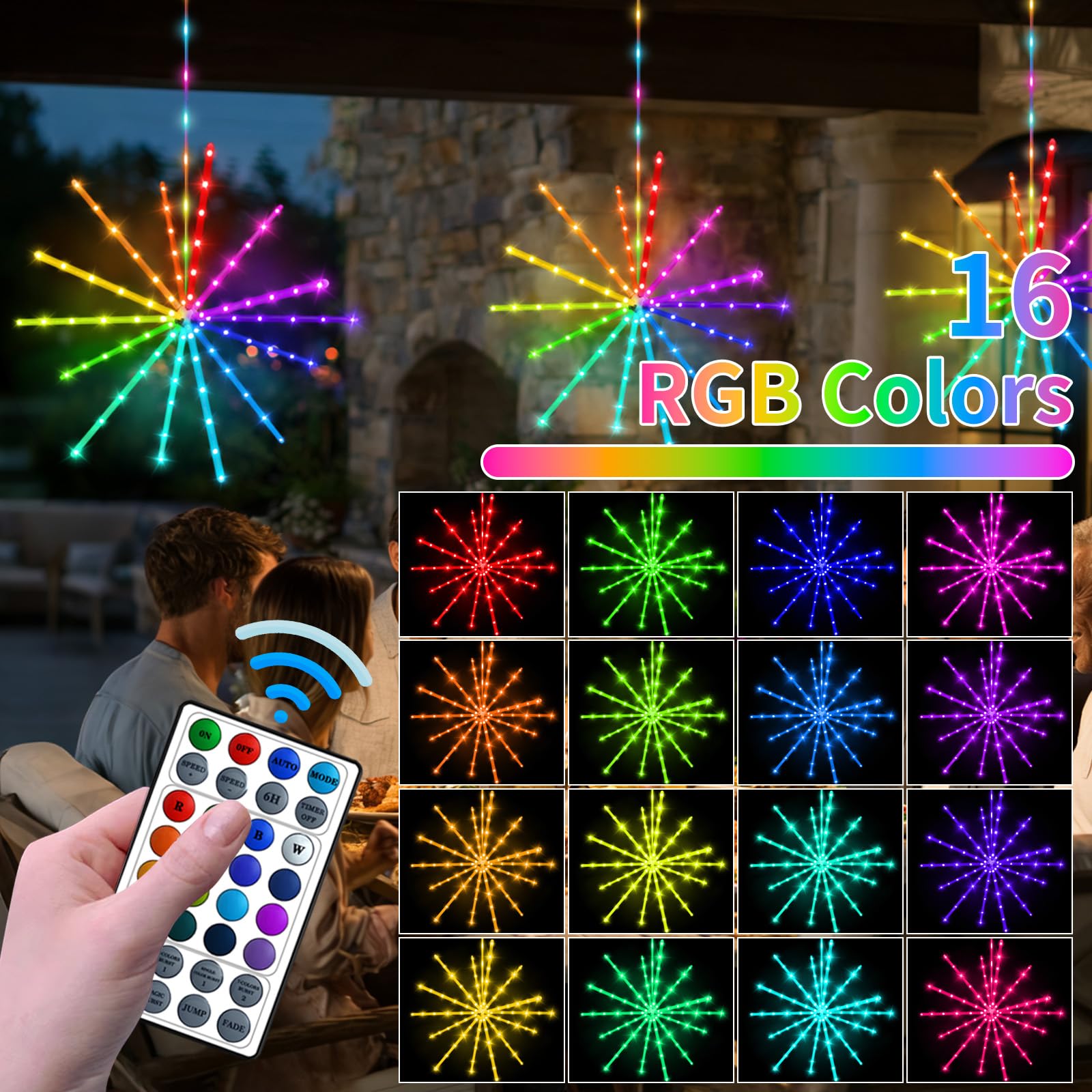 2500mAh RGB Luci solari da giardino per esterni 3 Stücke Farbwechsel Fuochi d'artificio da Giardino Esterno mit Wasserdichte Teleaufladbare Timer Hangende luci solari per fuochi d'artificio für Gazebo