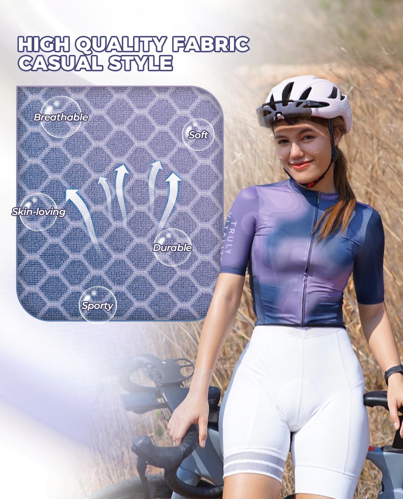 ROCKBROS TVI Radtrikot Damen Kurzarm Sommer, Fahrradtrikot Atmungsaktiv Rennrad Trikot mit 3 Taschen, Radfahren Top Schnelltrocknend