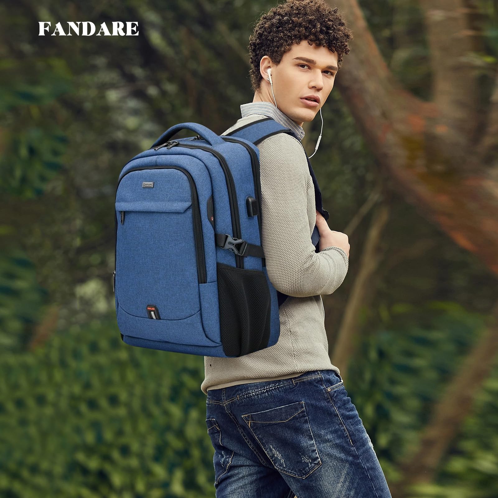 FANDARE Mochila Cabina Avion Mochila Portatil 15.6 Pulgadas Mochila Hombre Mujer Mochila con Puerto de Carga USB Bolsos Bandolera Backpack para Negocio Trabajo Diario Viaje Mochila Azul