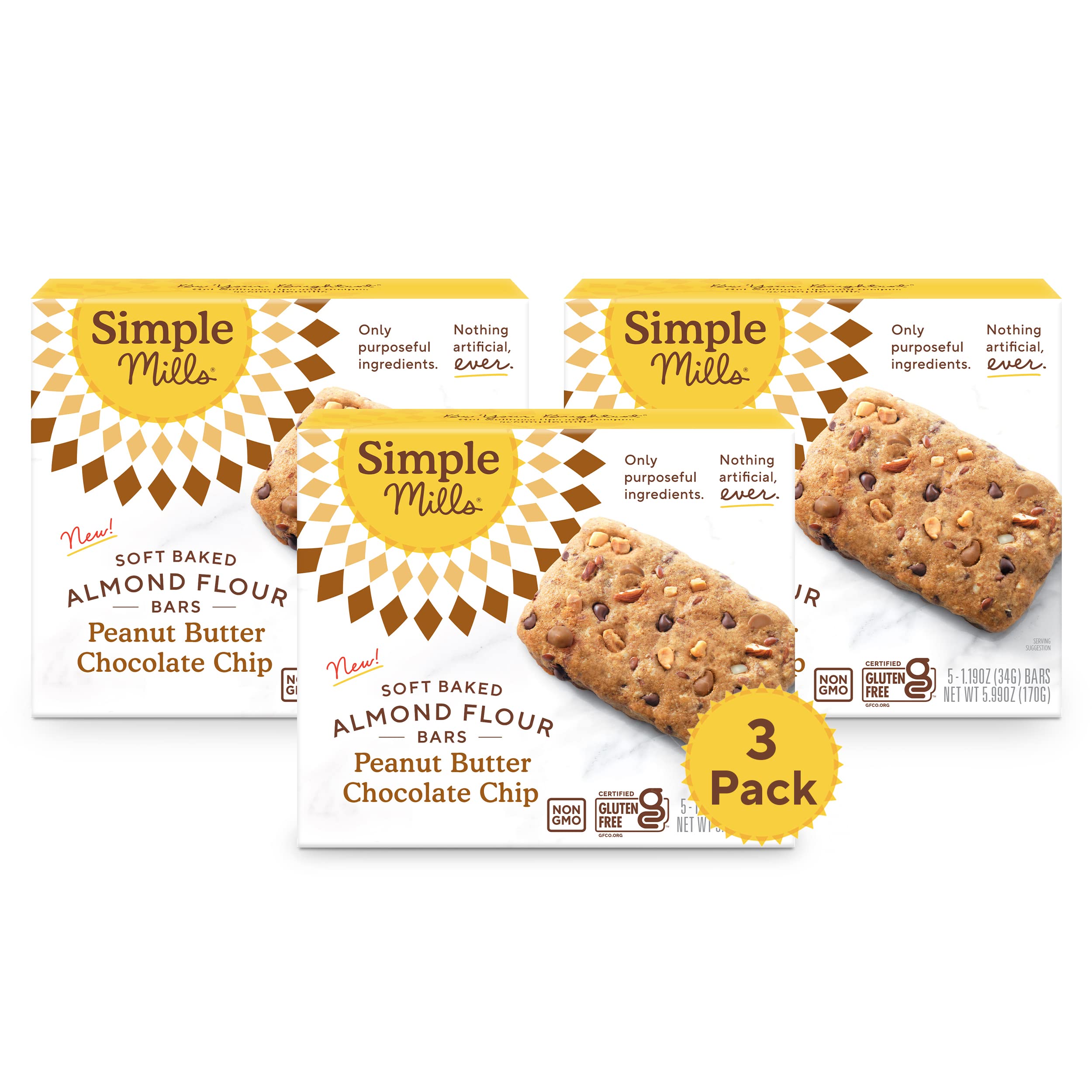 Almond Flour Snack Bars (Peanut Butter Chocolate) with Organic Coconut Oil, Chia Seeds, Sunflower Seeds, and Flax Seeds, 6oz, 3 Count