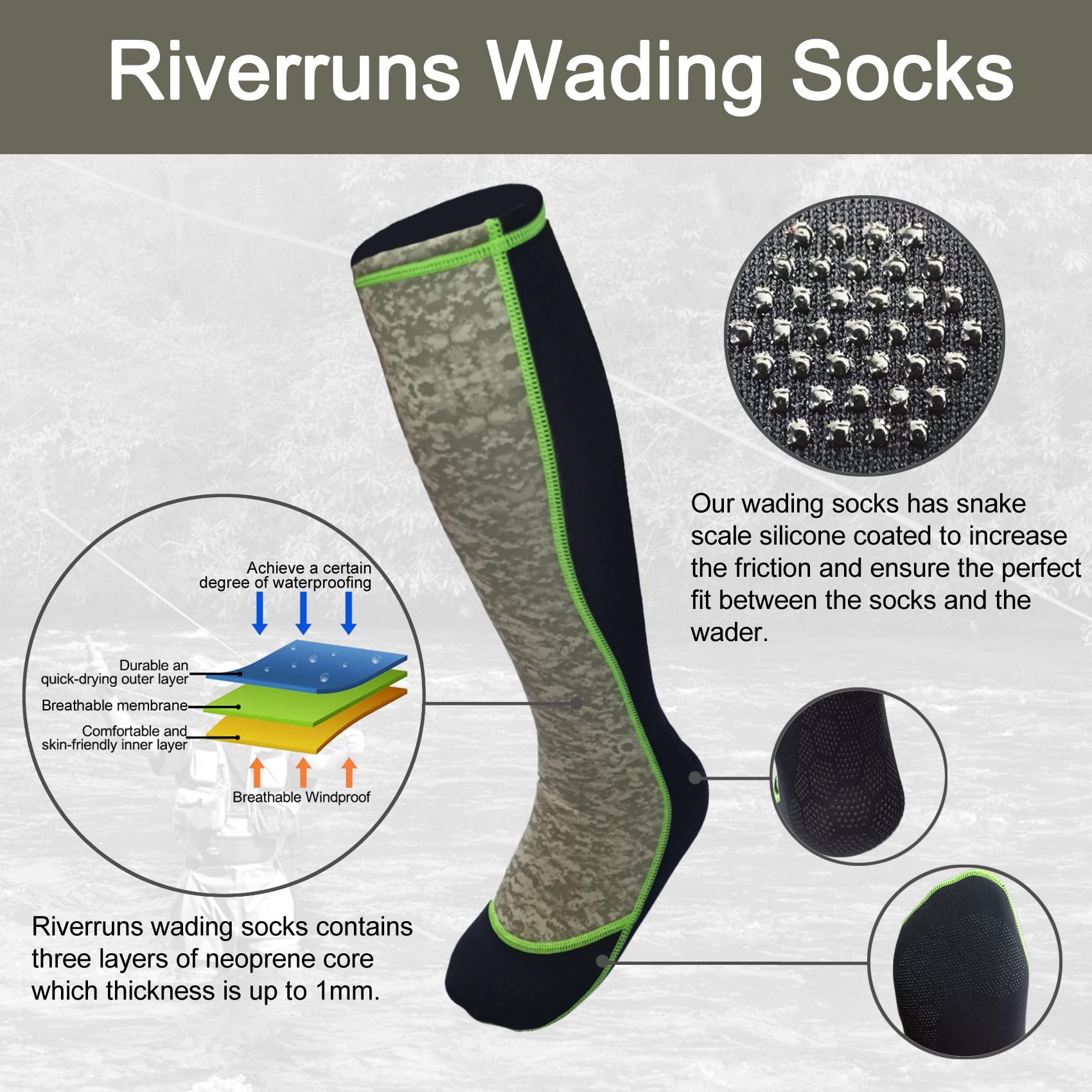 Riverruns Watsocken, Neopren, zum Angeln, für Damen und Herren, Angeln, Surfen, Wakeboarden