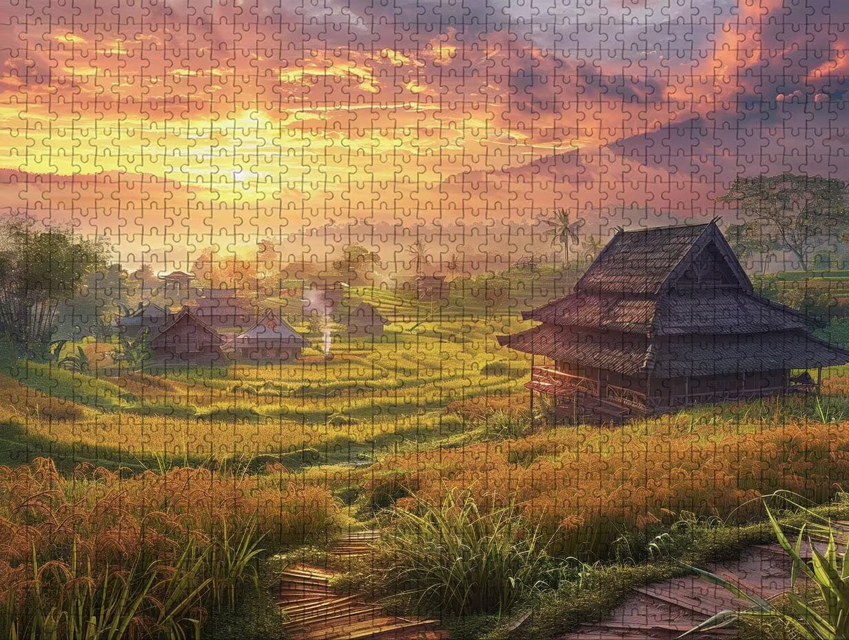 Maison Puzzle 2000 pièces Adultes, Puzzle Bois 99x70cm, Adultes Jeu éducatif Défi énigme avec Une Boîte d'emballage Exquise, Jeu Relaxant Détente Collection, Cadeau Fille, Decoration, (Champ) 9-8999