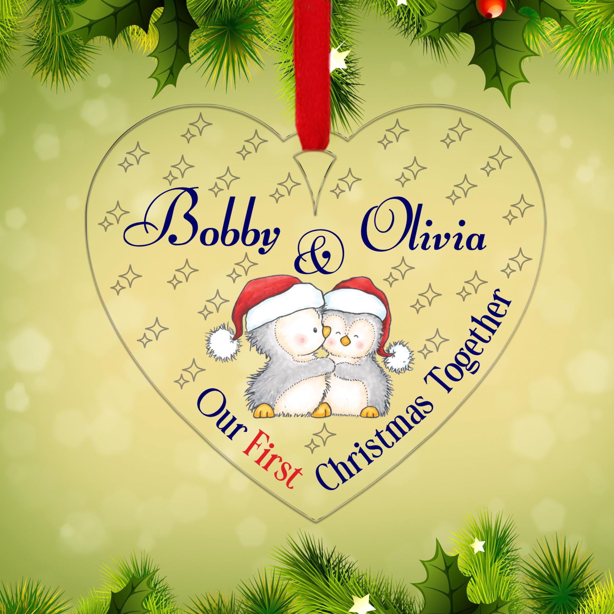 Personalised Christmas Tree Decorations Baubles for Couple's First Christmas Together with Custom Name | Acrylic Xmas Tree Decoration Hanging Ornaments | Personalised Bauble Gift for Xmas Decorations