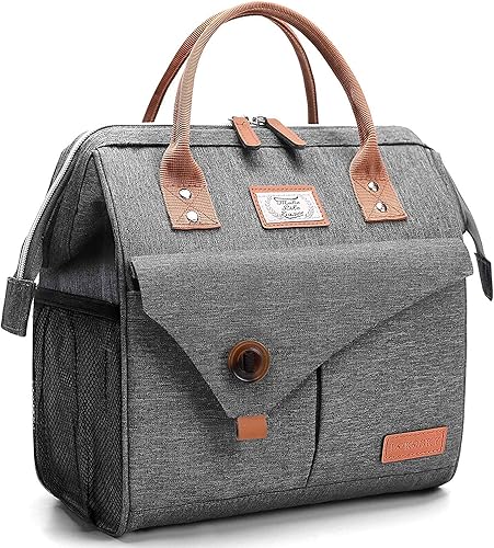 Lekesky Bolsa de almuerzo con 2 bolsas de hielo para mujer, lonchera a prueba de fugas, bolsa de almuerzo para adultos, color gris Lekesky Bolsa de almuerzo con 2 bolsas de hielo para mujer, lonchera a prueba de fugas, bolsa de almuerzo para adultos, color gris