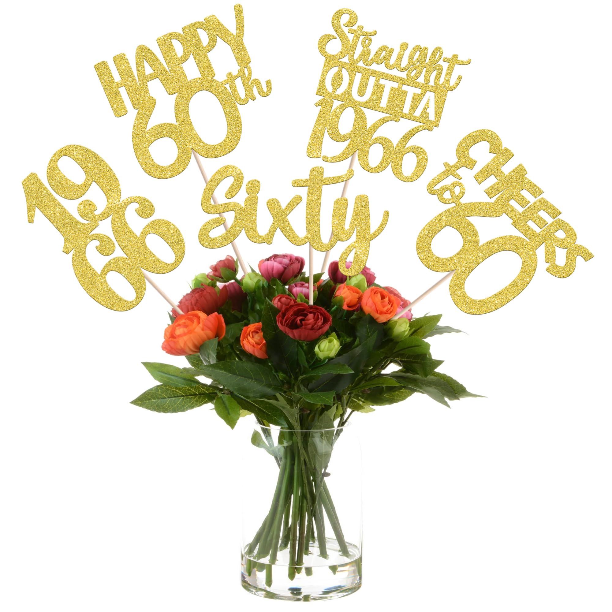 15 PCS 60th Birthday Centerpiece Sticks Sixty Happy 60th Straight Outta 1966 Table Flower Centerpieces Sticks Cheers to 60 Floral Decorations for 60th