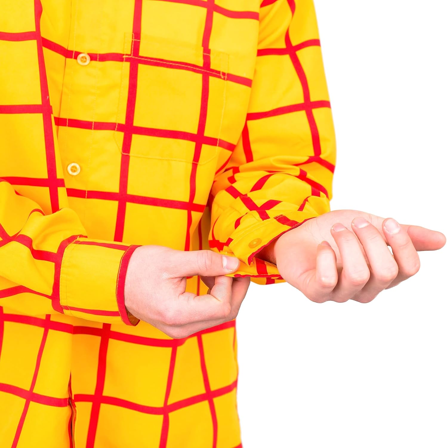Sheriff Cowboy Adult Long Sleeve Button up Shirt Halloween Costume Cosplay | Yellow and Red Plaid Shirt Men