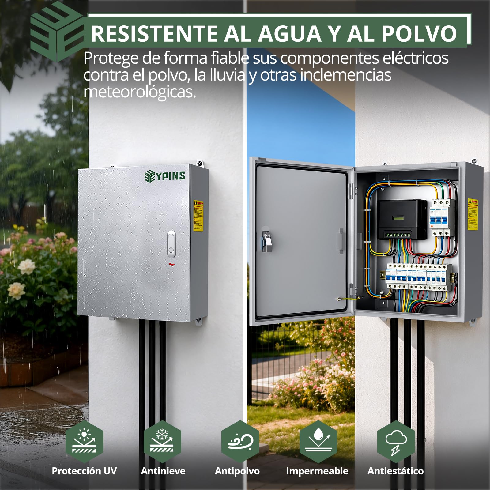EYPINS Caja Eléctrica Metálica Acero 40x50x20cm con Cerrojo Aluminio IP44 | Caja de Conexiones Resistente a la Abrasión y Corrosión, CE, Placa de Montaje Desmontable, para Interiores y Exteriores