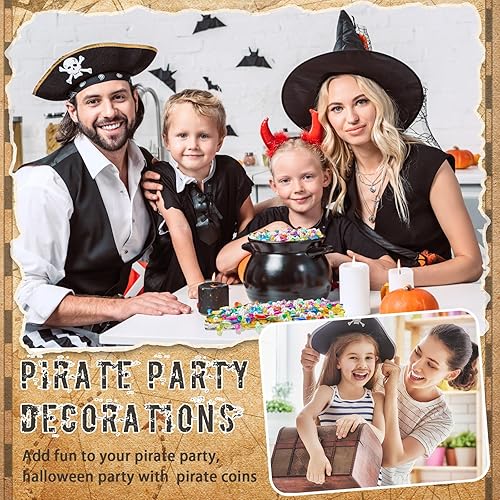 Miniatura 4 de Hanaive Juego de 319 monedas falsas de oro pirata, tesoro pirata, gemas y joyas piratas de plástico, decoración de fiesta pirata, tesoro para