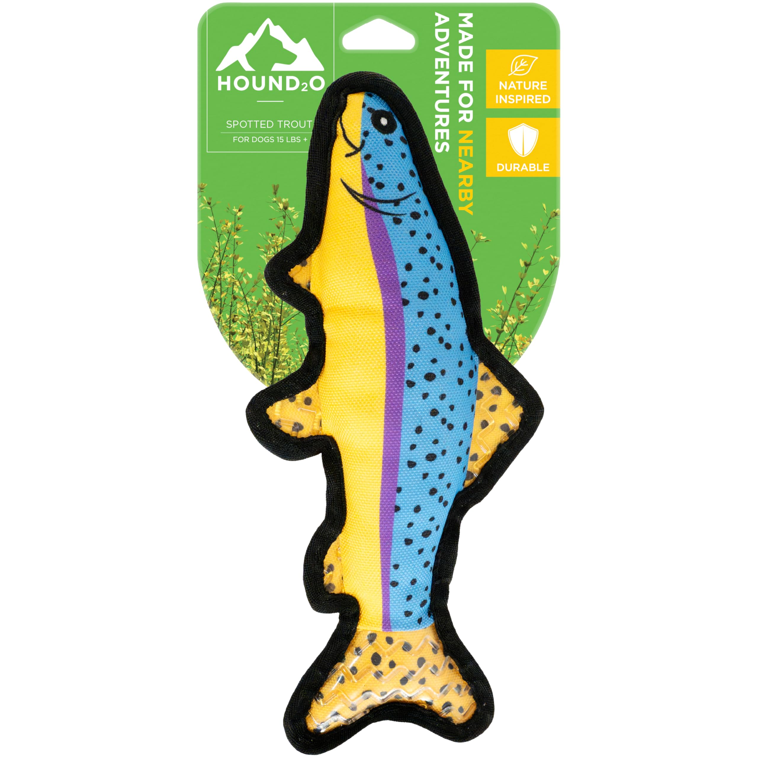 HOUND2O Plush Dog Toys | Spotted Trout Fish Stuffed Animal Squeaky Toy for Dogs | Outdoor Pet Toy Built for Adventure