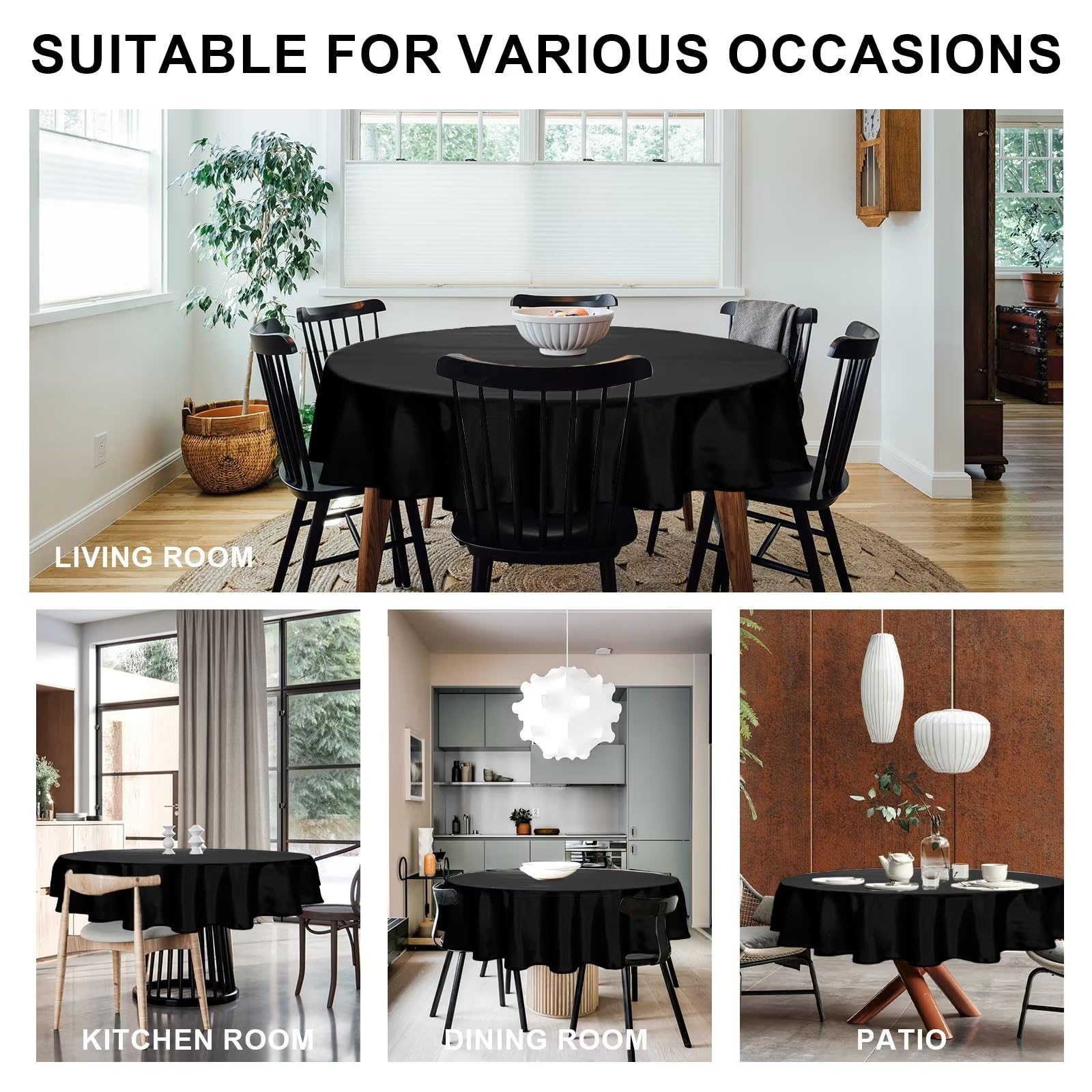 DWCN Tovaglia Rotonda 120 cm, Nero,Antimacchia Tovaglie Lavabile,Impermeabile Protezione Decorazione per Compleanno, Sala Pranzo, Esterni Giardino, Feste Matrimoni, Capodanno, Natalizia