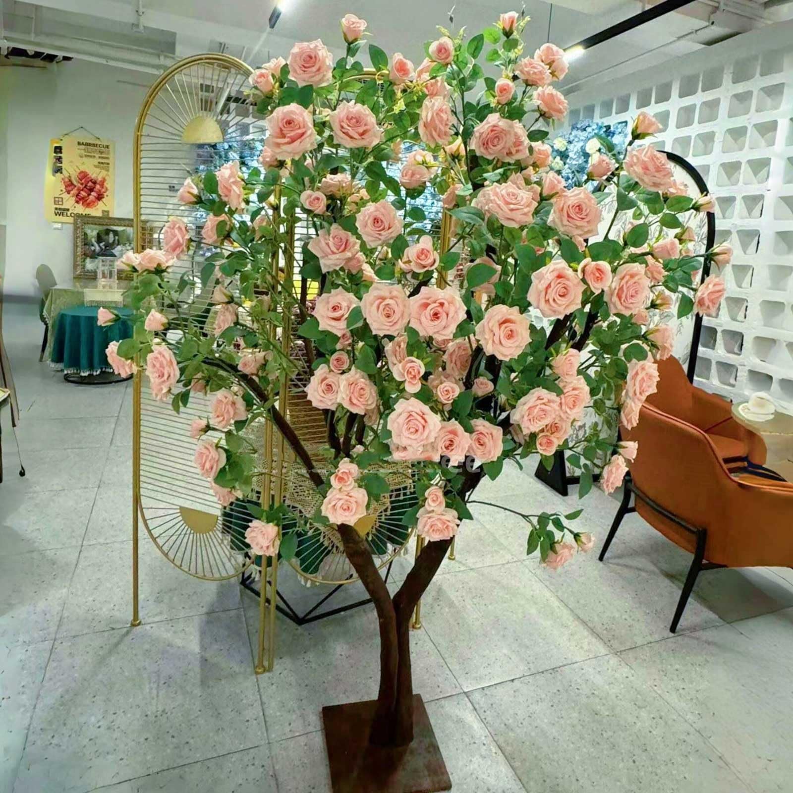 KIBONCY Freestanding Artificial Rose Blossom Tree, Lifelike Cherry Peach Fake Flower, Indoor Landscape Ornament for Home Living Room Wedding Exhibition Layout