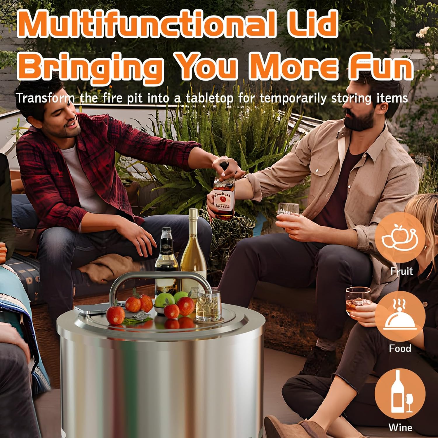 Fire Pit Lid for Solo Stove Bonfire 2.0, 19.5 Inch 304 Stainless Steel Fire Pits Round Cover Lid with Heat Resistant Handle, Solo Stove Accessories for Bonfire and Other 19.5" Outdoor Firepit