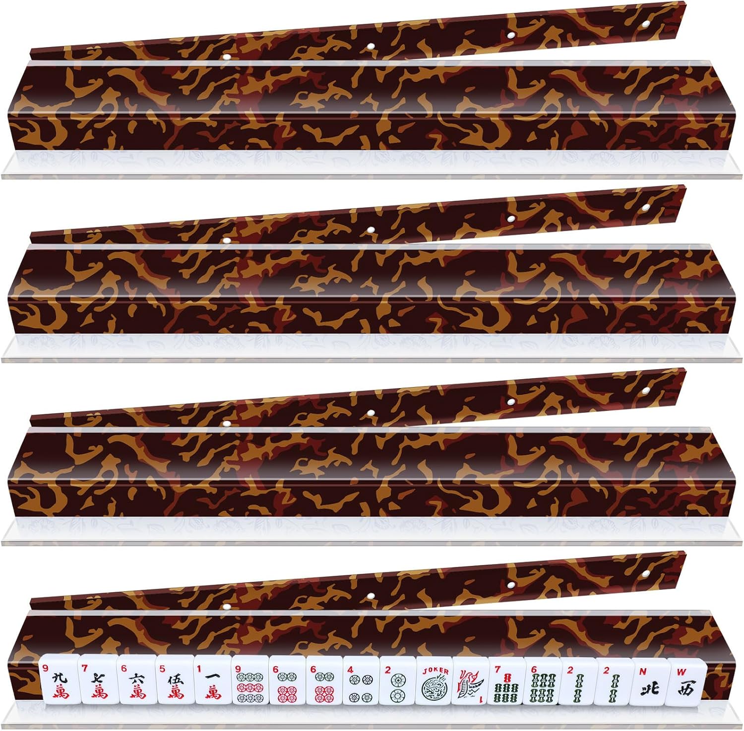 4 Pack Tortoise Magnetic Shell Mahjong Tile Racks with Removable Acrylic Pushers, 18.5 Inch Length American Mahjong Racks Holders, Fits All Tile Sets