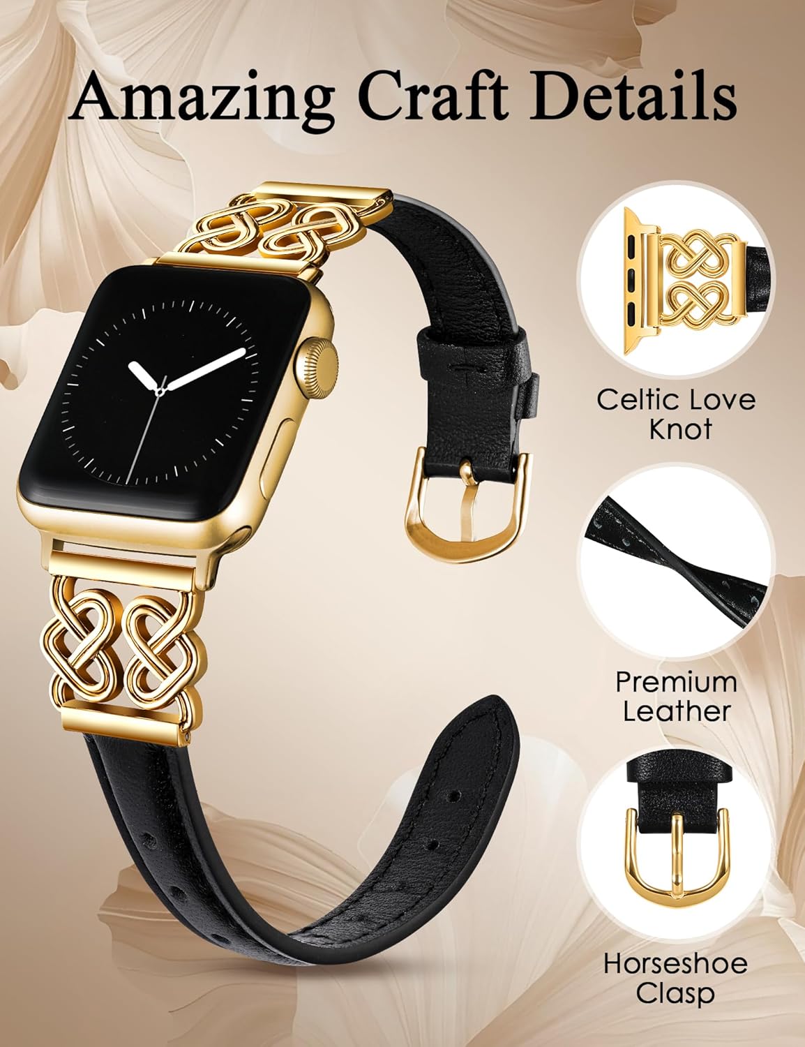 TOYOUTHS Leather Band Compatible with Apple Watch Bands Women 38/40/41/42/44/45/46/49mm Dressy Slim Leather Strap with Designer Heart Knot Buckle for iWatch Series 11 10 9 8 7 6 5 4 SE/Ultra 3 2 1 - Image 2