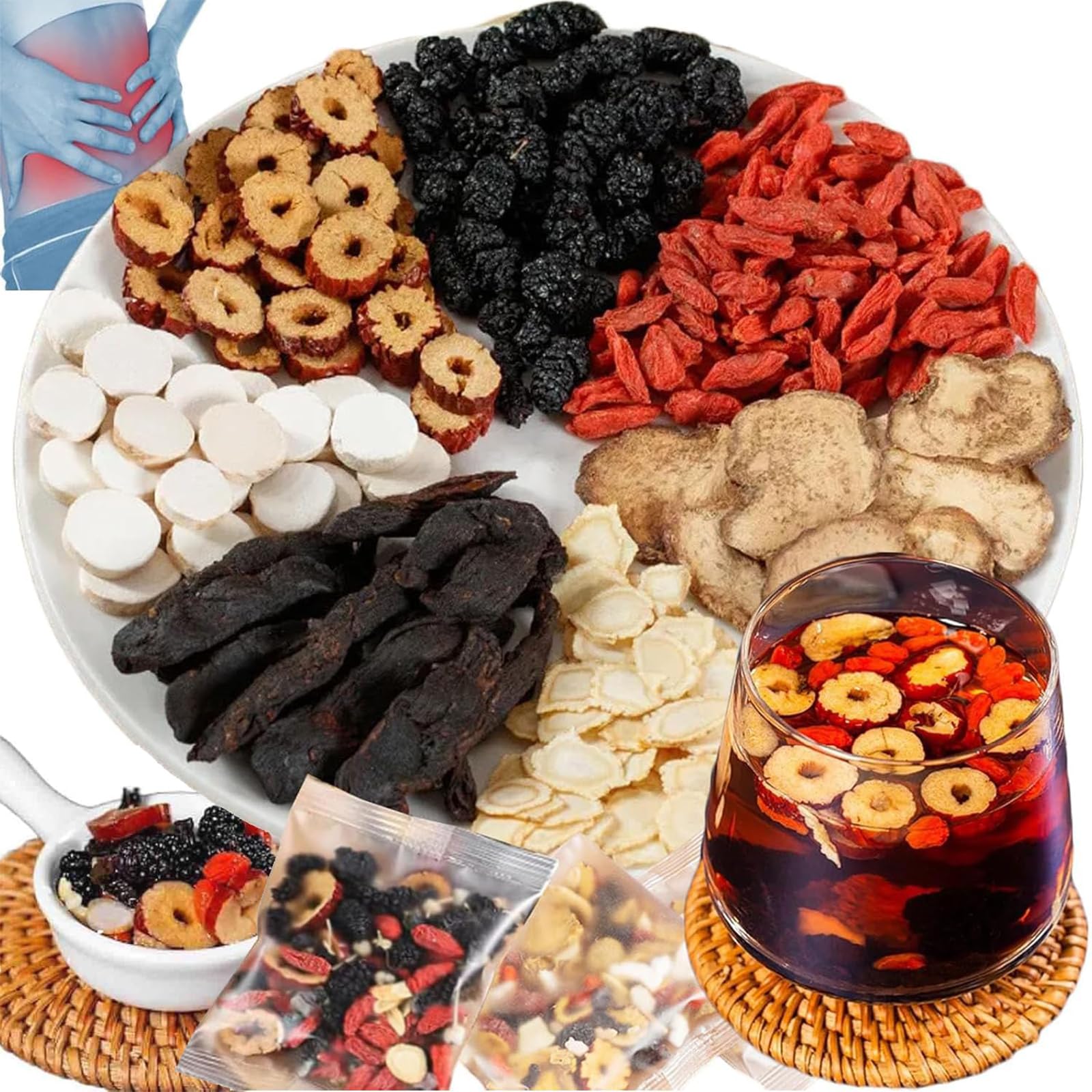 30 Pcs Ginseng Six Treasure Tea, Ginseng & Mulberry Herbal Tea, Turmeric Kidney Cleanse Detox & Repair Teabag, Mulberry Eight Treasure Teas for Liver Health