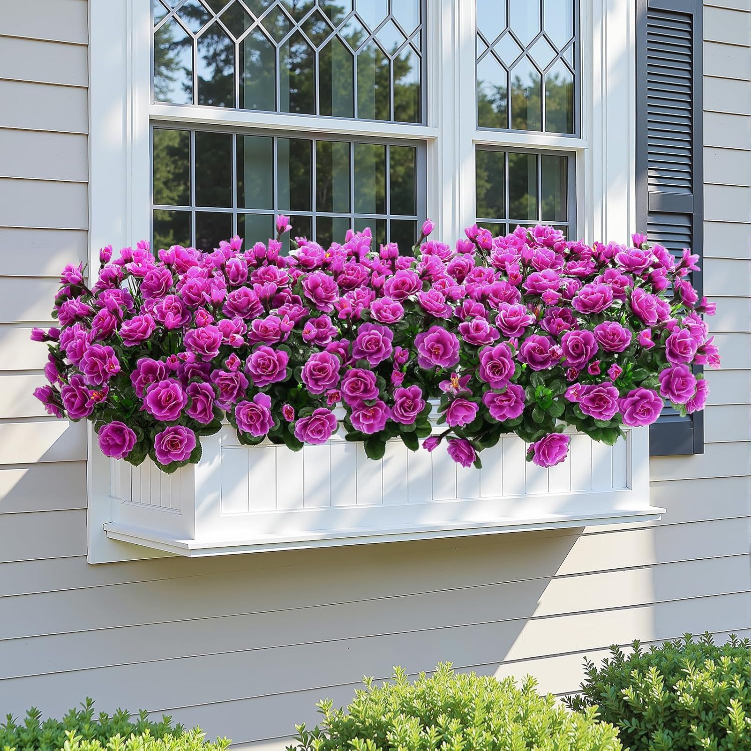 Alupssuc 12 Large Bundles Artificial Flowers for Outdoors Spring Decoration, UV Resistant Faux Flowers Silk Camellia Realistic Fake Flowers for Yard Patio Planter Porch Balcony Garden, Purple