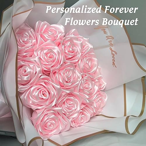 Miniatura 2 de Ramo de rosas eternas, 24 unidades, ramo de flores personalizadas para siempre, cinta hecha a mano, rosas sintéticas, regalo romántico para novia,