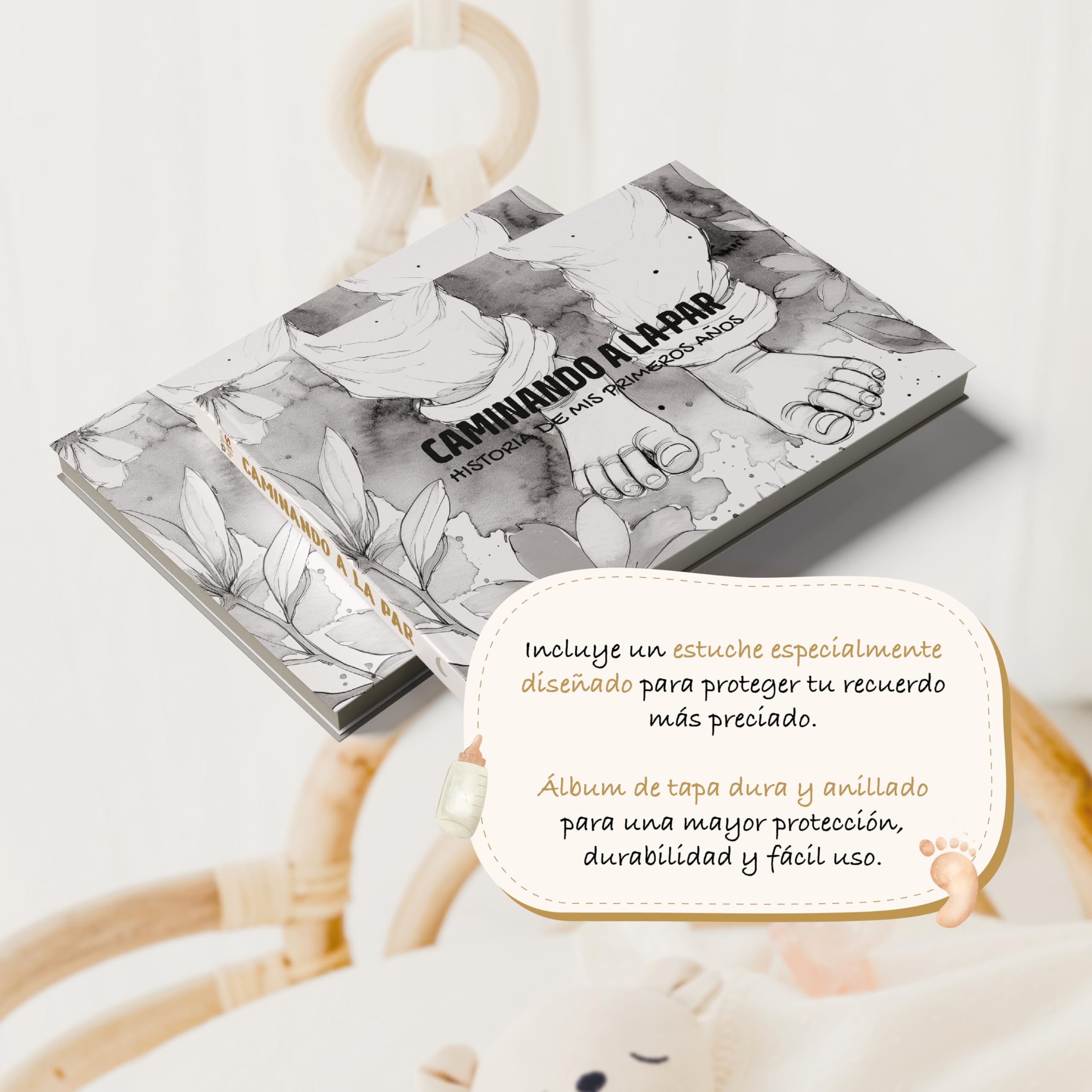Libro Recuerdo Bebé- Álbum Foto Bebé- Diario Primer Año – Regalo para Recién Nacido – Álbum Recuerdos con Tapa Dura, Funda y Pegatinas – Niño/Niña – 60 Páginas