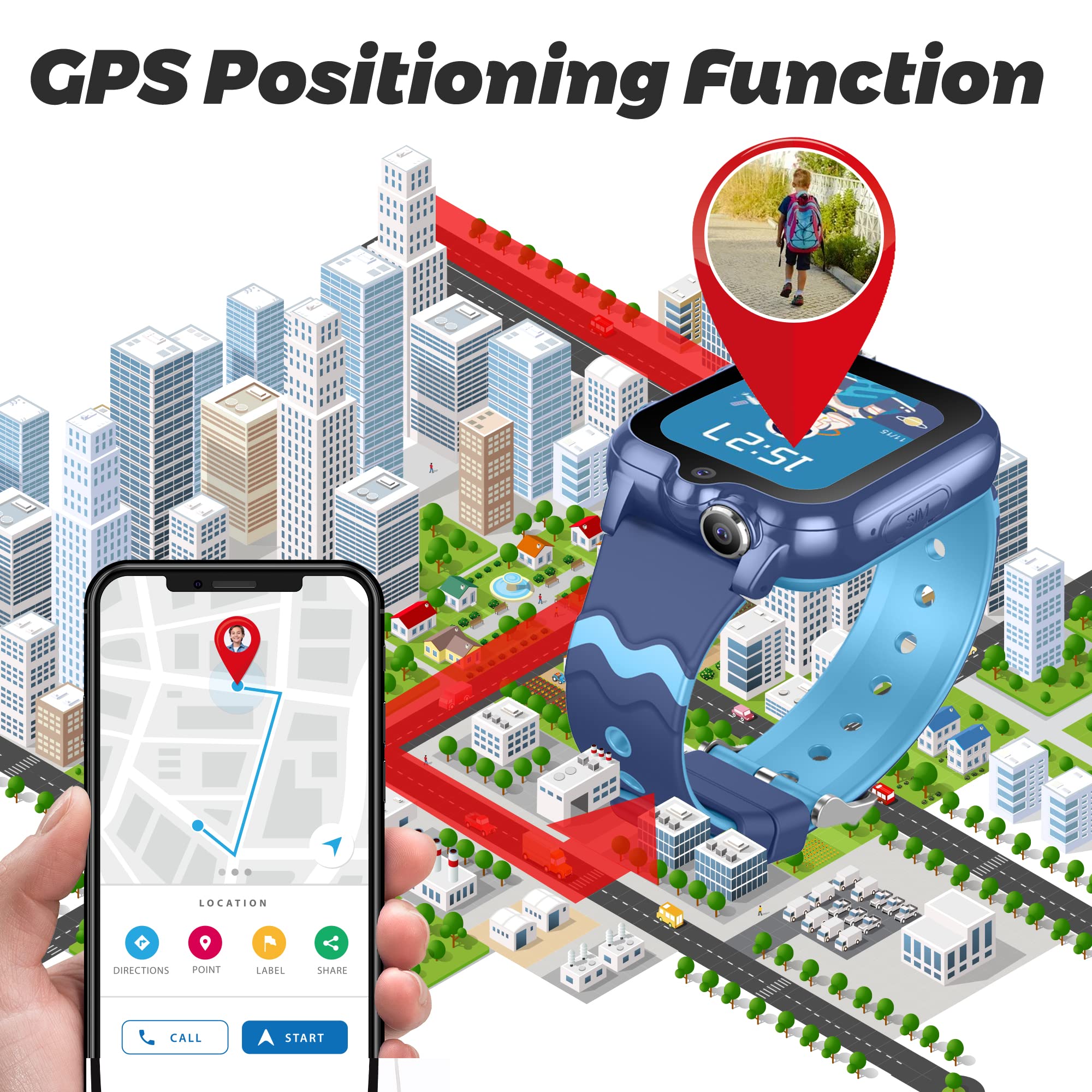 Reloj Inteligente con GPS y Llamadas Smartwatch Niña Niño Teléfono Reloj 4G