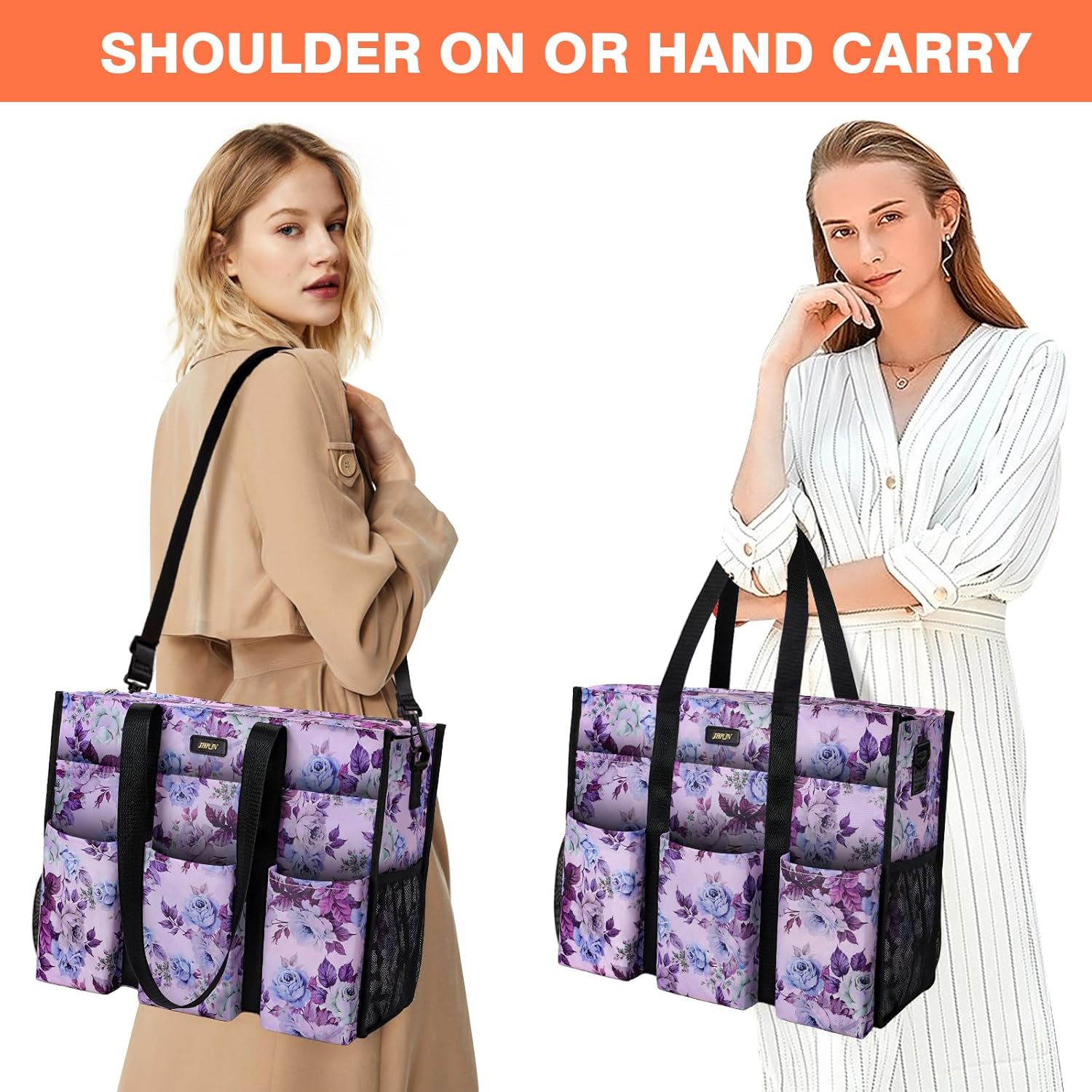 IBFUN Utility Tote Bag with 14/24 Pockets Zip Top Teacher Tote Bag for Teacher/Work Women - Image 2