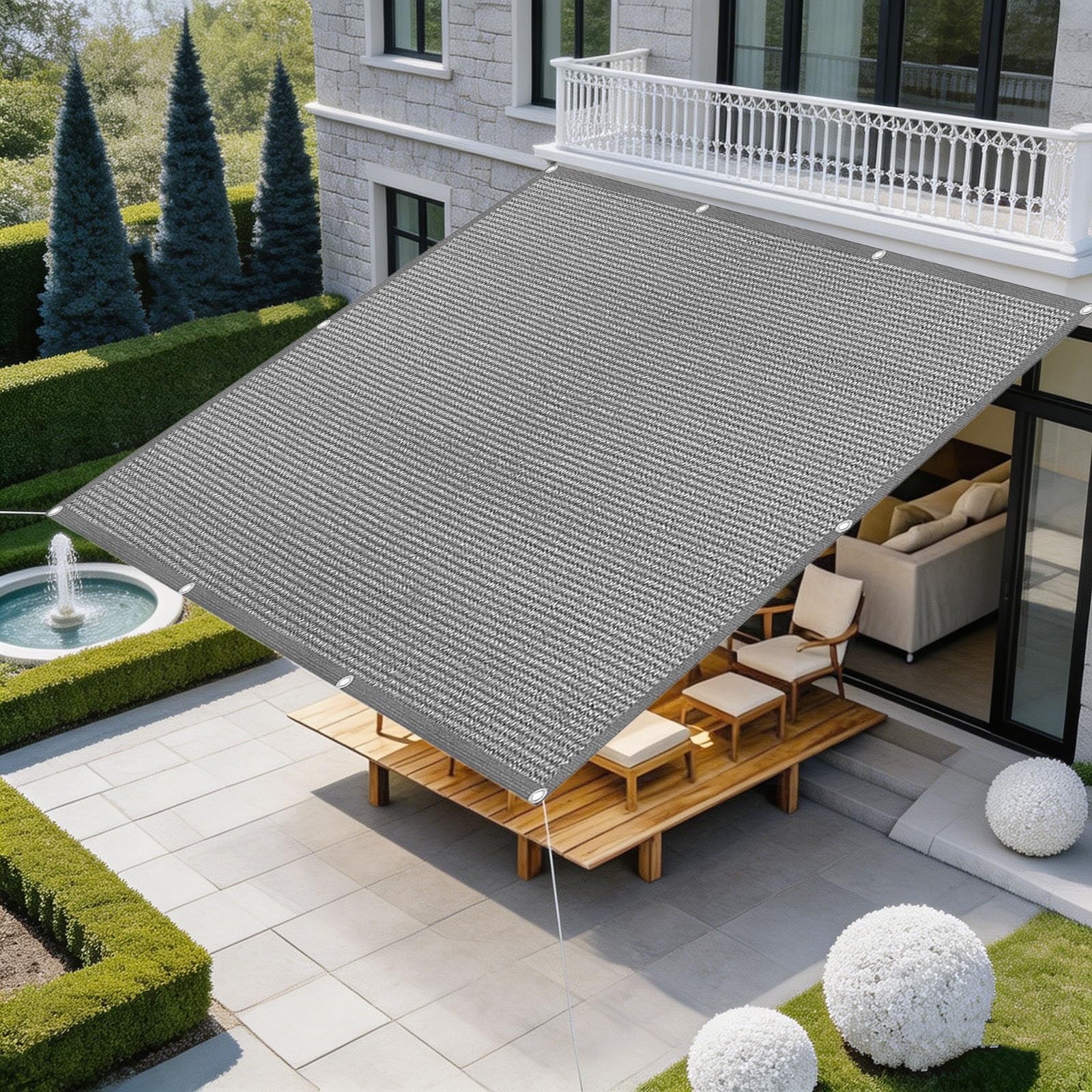 Voile d'ombrage 240x700 cm gris en toile HDPE rectangulaire pour patio