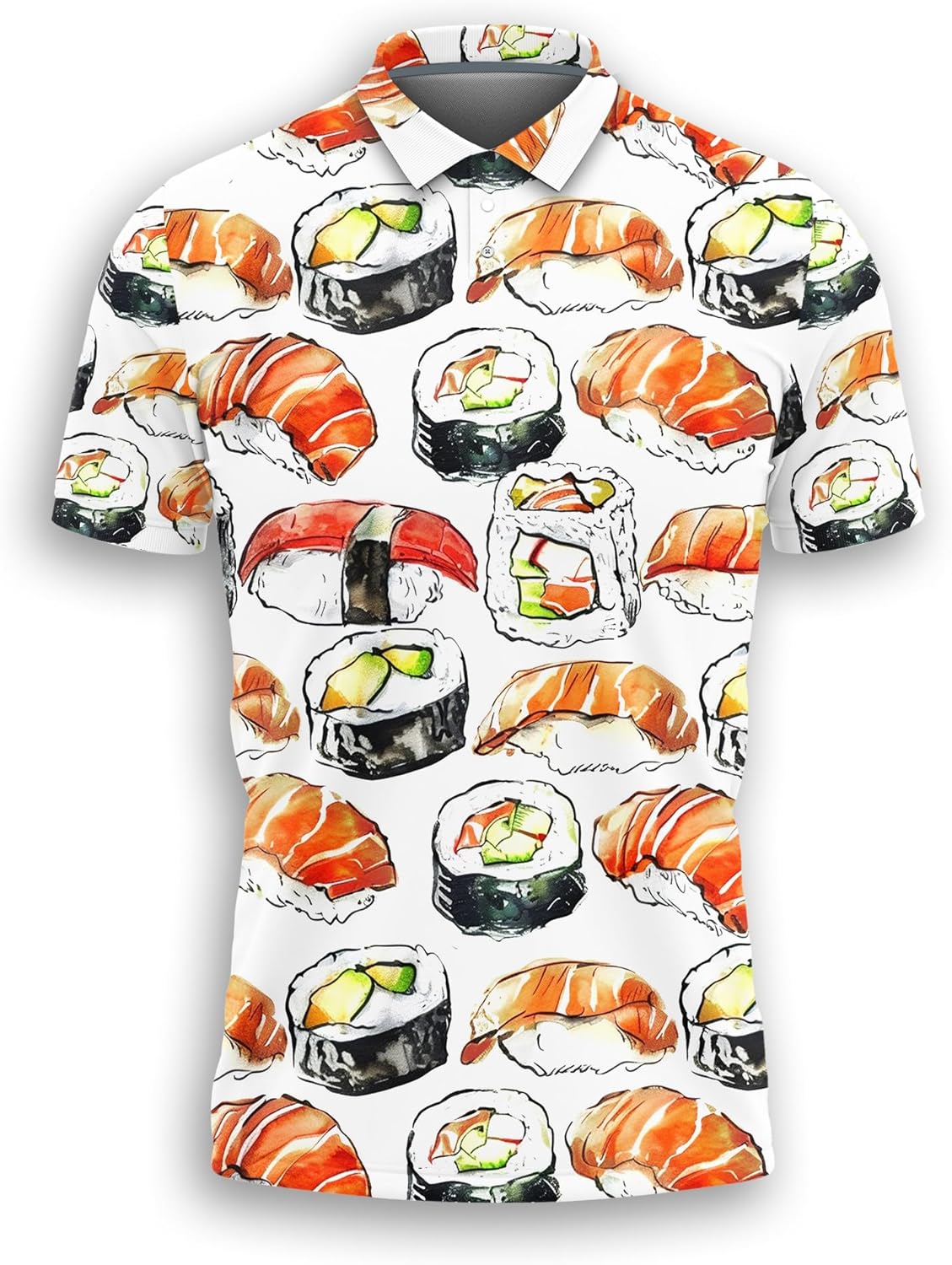 Sushi Food Polo Shirts for Men-Japanese Sushi Golf Moisture Dry Fit Short Sleeve Shirts S38