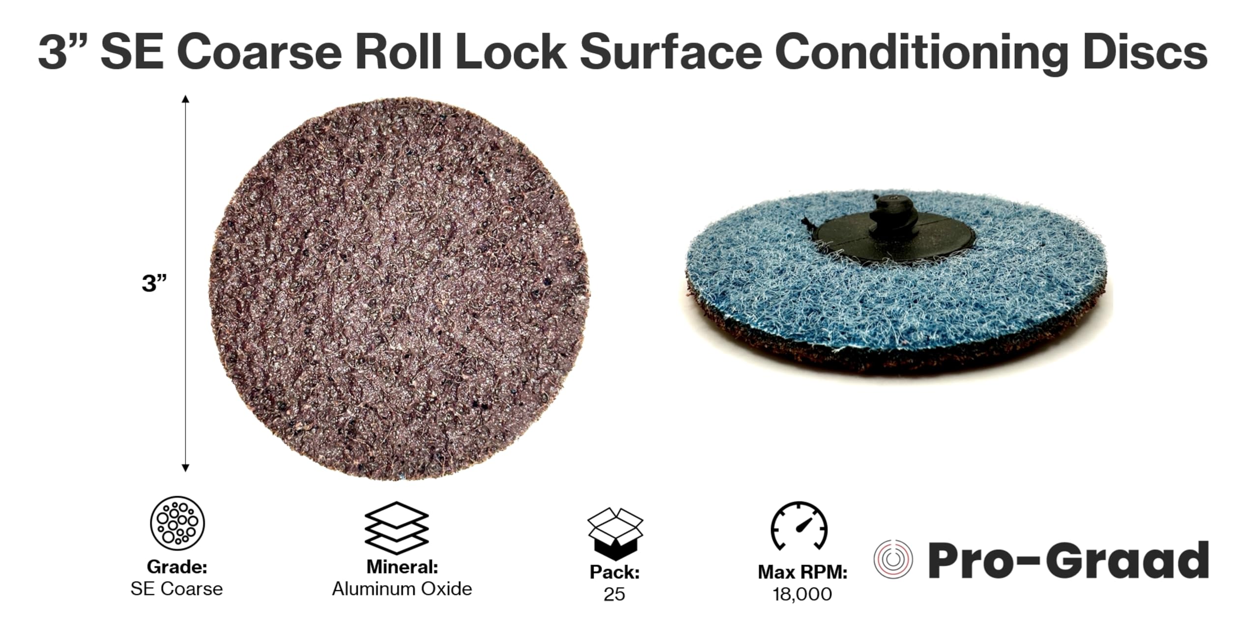 Disco de acondicionamiento de superficie no tejido resistente de 7.6 cm SE con bloqueo de rollo grueso, cambio rápido, para desbarbar, lijar, mezclar, pulir y eliminar pintura con respaldo