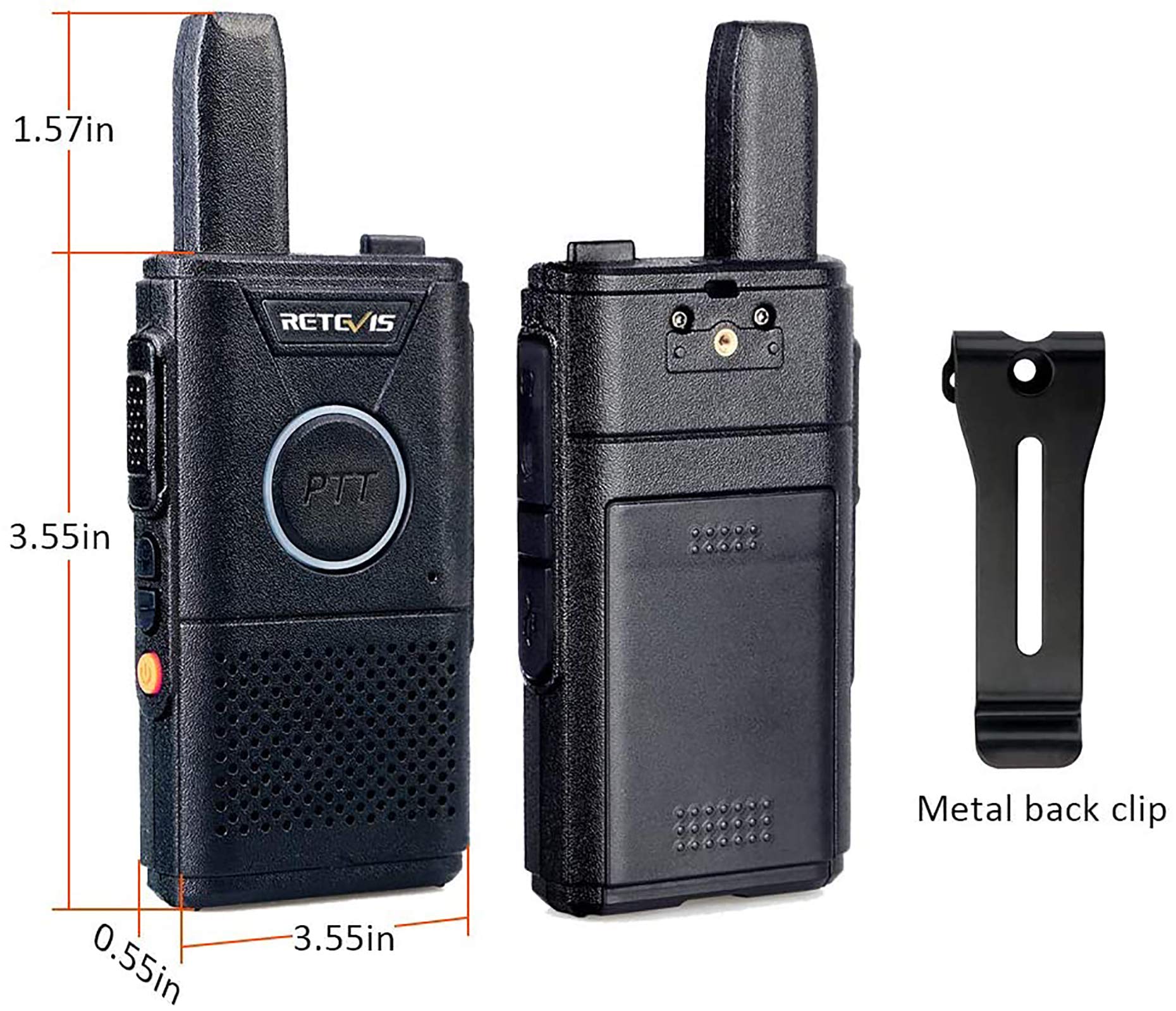 Retevis RT618 Mini Walkie Talkie Akumulator, Profesjonalna Licencja Pmr446 BezpłAtna, DłUgodystansowa Radiotelefon, Dwukierunkowa Komunikacja Radiowa Ptt Na Rodzinne Kempingi, Biznes (Czarny, 4 Szt.)