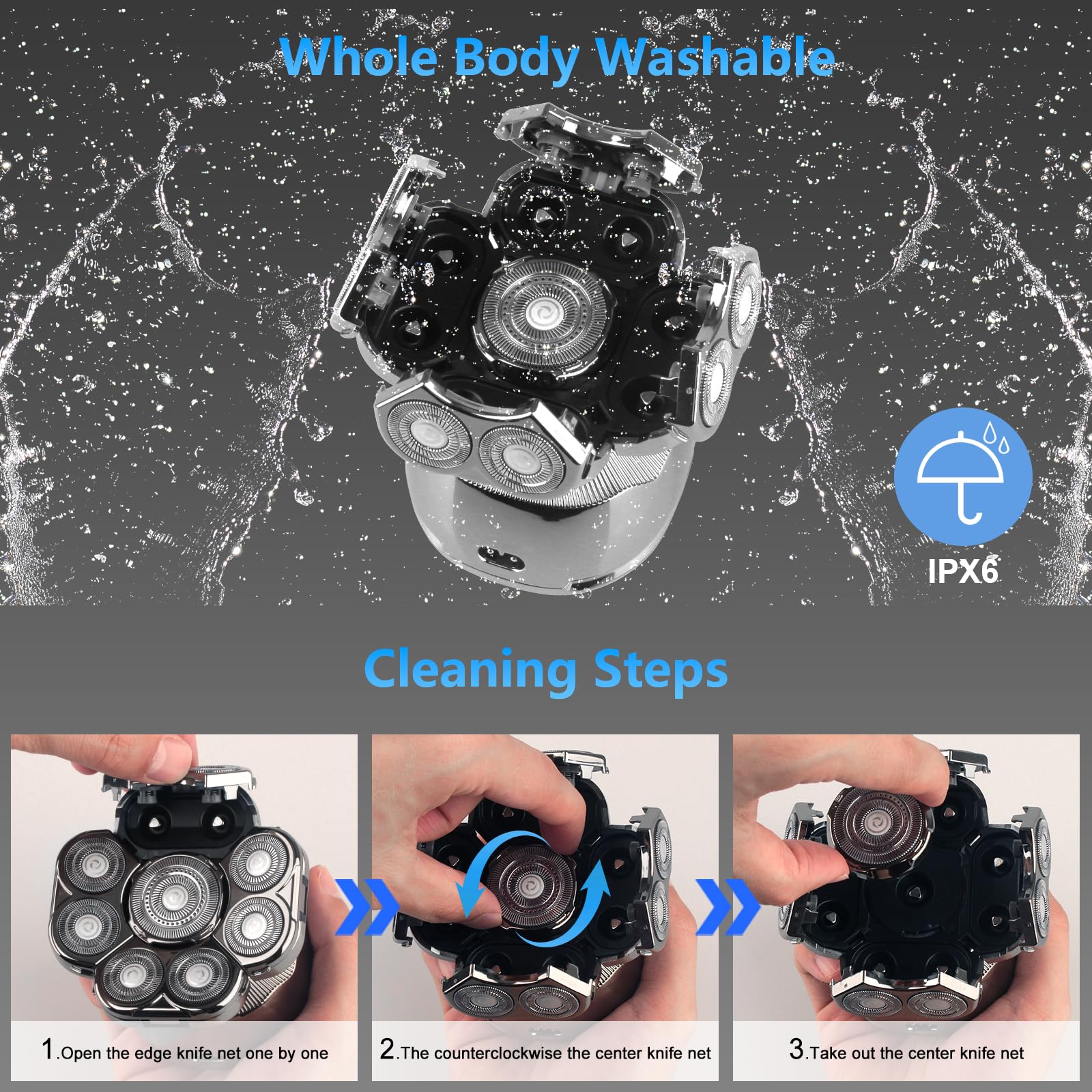 Afeitadoras de cabeza 9D para hombres calvos, maquinilla de afeitar eléctrica 6 en 1 para hombres, inalámbricas, recargables e impermeables, con batería grande, pantalla LED, afeitado húmedo/seco