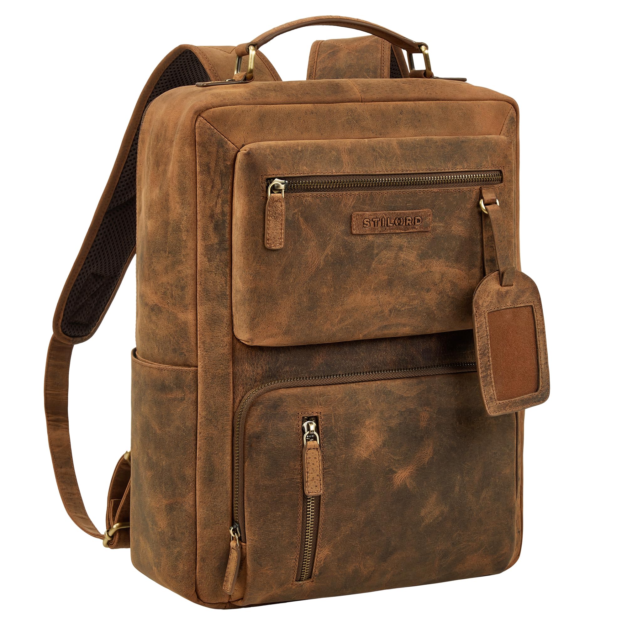 STILORD Moderner Leder Rucksack Herren groß Alejandro mit 15,6 Zoll Laptop-Fach | Business Lederrucksack Echtleder Männer für Büro Arbeit Freizeit Reise Farbe:Avani - braun