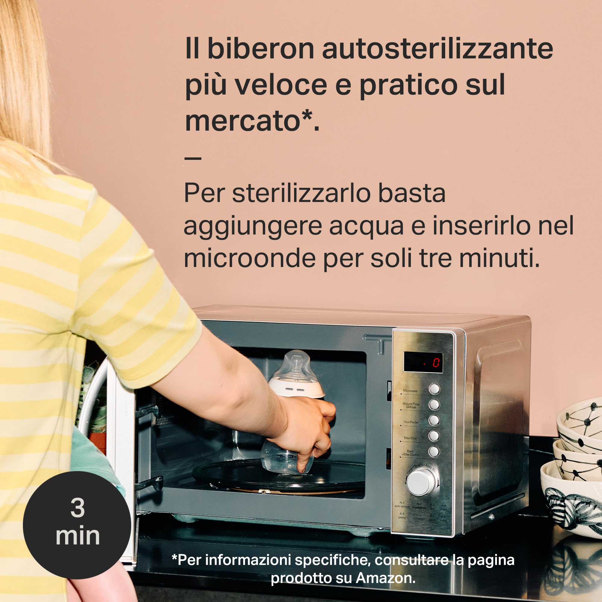 Tommee Tippee biberon anti-colica Natural Start 150ml, con tettarella simile al seno materno, valvola anti-colica, autosterilizzante, 3 pezzi