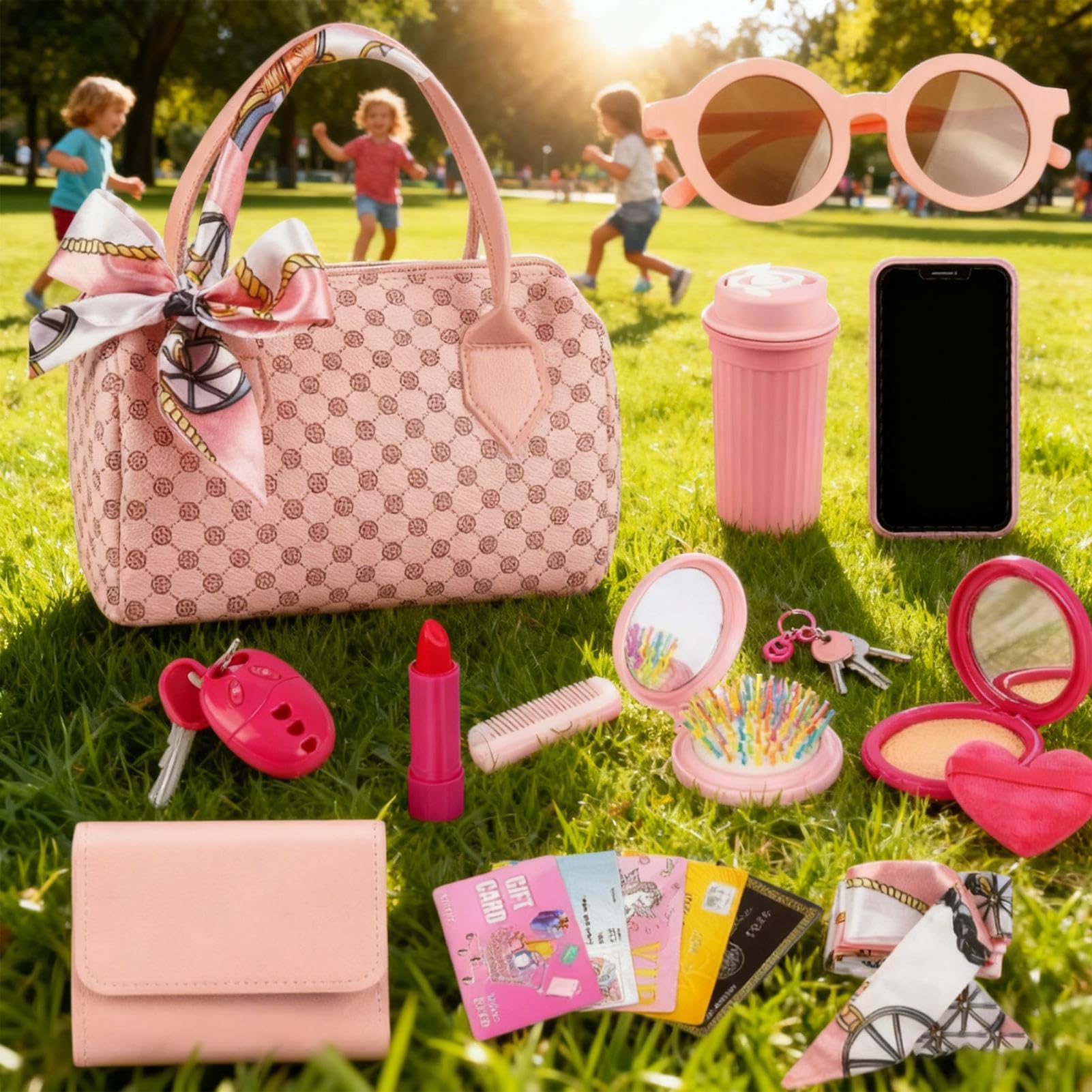 Porte-Monnaie de Jeu : Ensemble de Maquillage avec téléphone Jouet, Porte-Monnaie pour Petites Filles pour sœurs, camarades de Classe, d'âge préscolaire de 3 à 6 Ans, Petite-Fille
