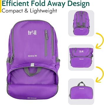 Trail Foldable Backpack, Lightweight Packable Rucksack, 30L, Purple
