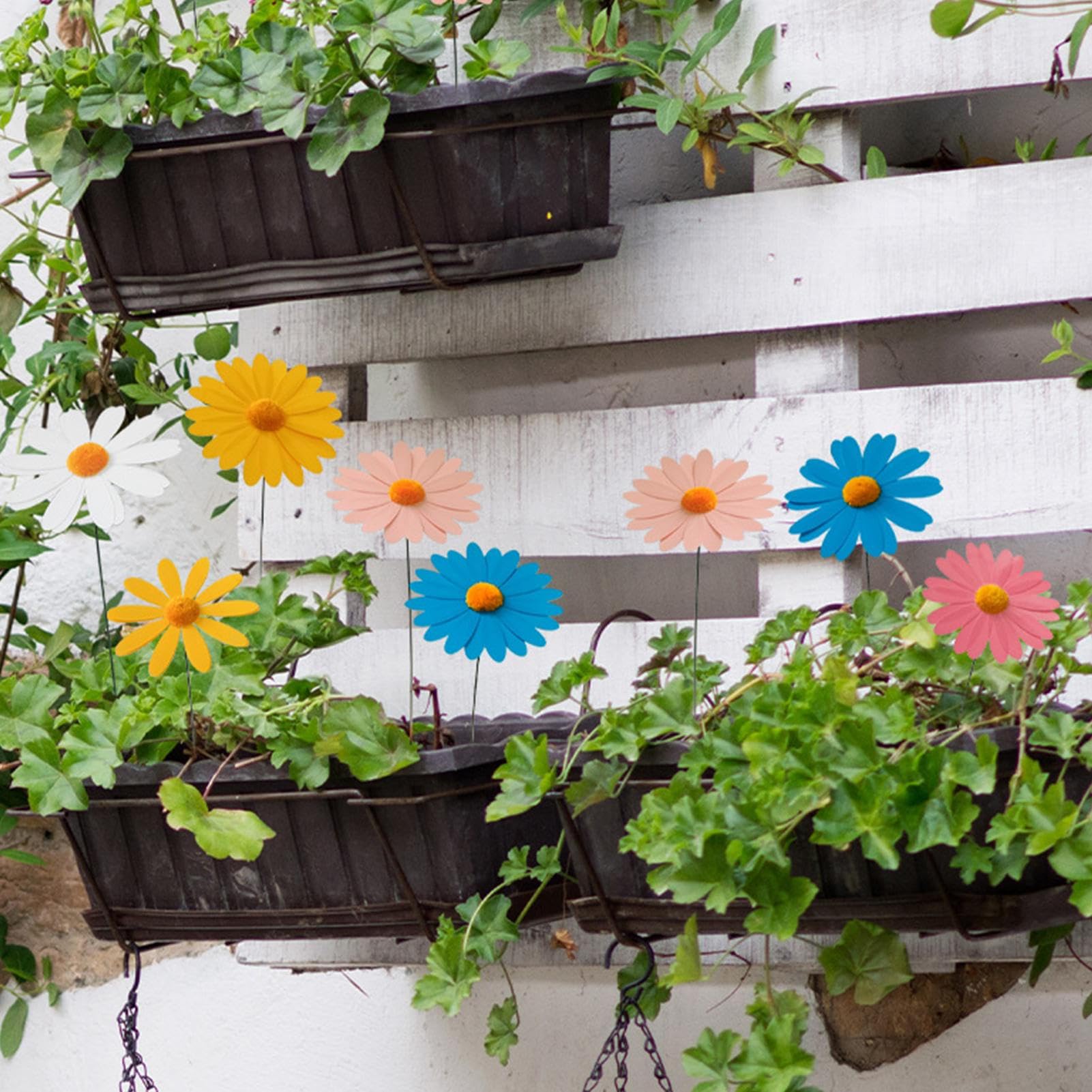 Ripeng 6 Pacchi Paletti da Giardino in Metallo Scultura di Fiori Colorati per Giardino Picchetto da Terra Margherita Verticale di Pali Decorativo per Patio Fuori Casa