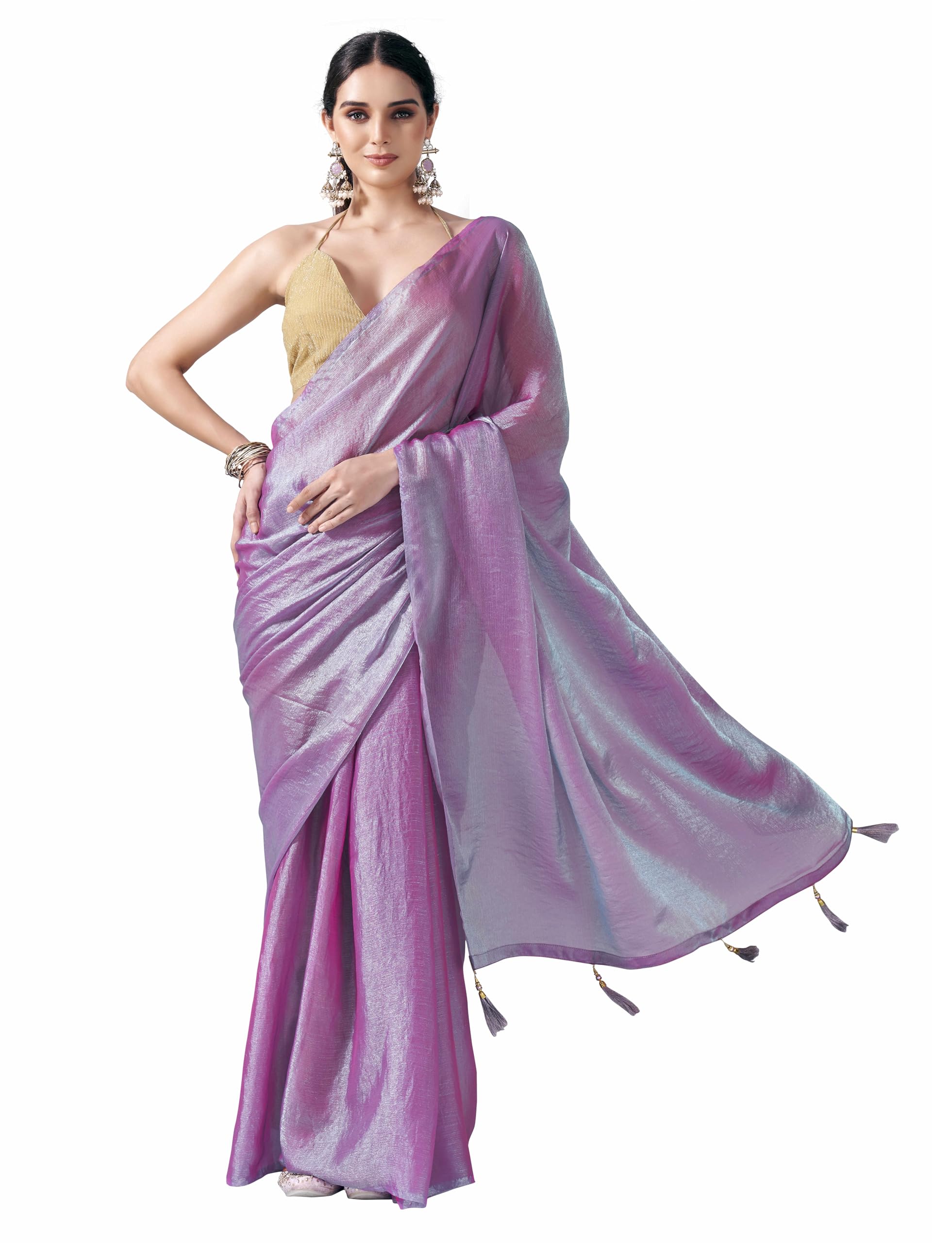 Womanista Women's Jimmychoo Two Tone Saree With Un-Stitched Blouse