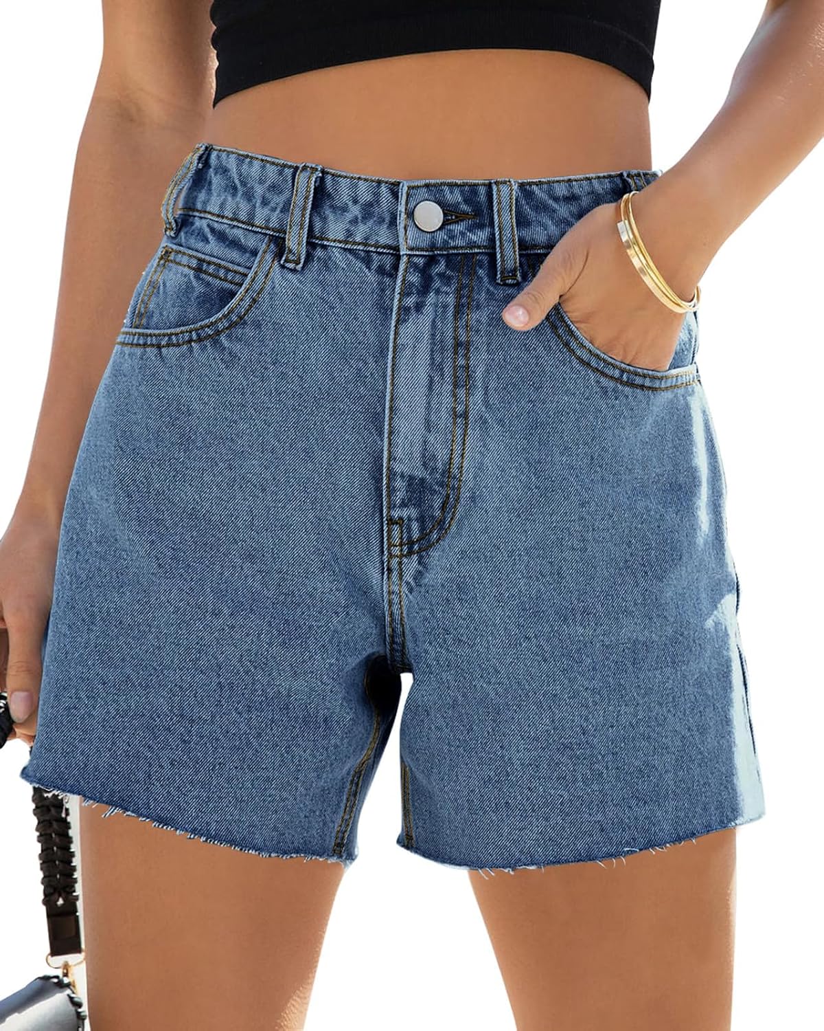 Women's High Waisted Stretchy Jean Shorts 2025 Summer Straight Wide Leg Mom Denim Shorts Raw Hem Jean Jorts.