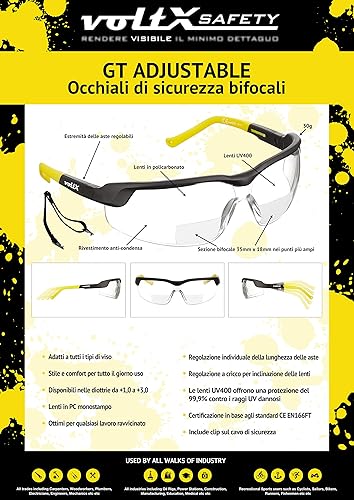 Miniatura 6 de voltX GT - Lentes de seguridad bifocales ajustables para lectura (lente transparente +1.0), ANSI Z87.1+ y CE EN166FT, revestimiento antiniebla,
