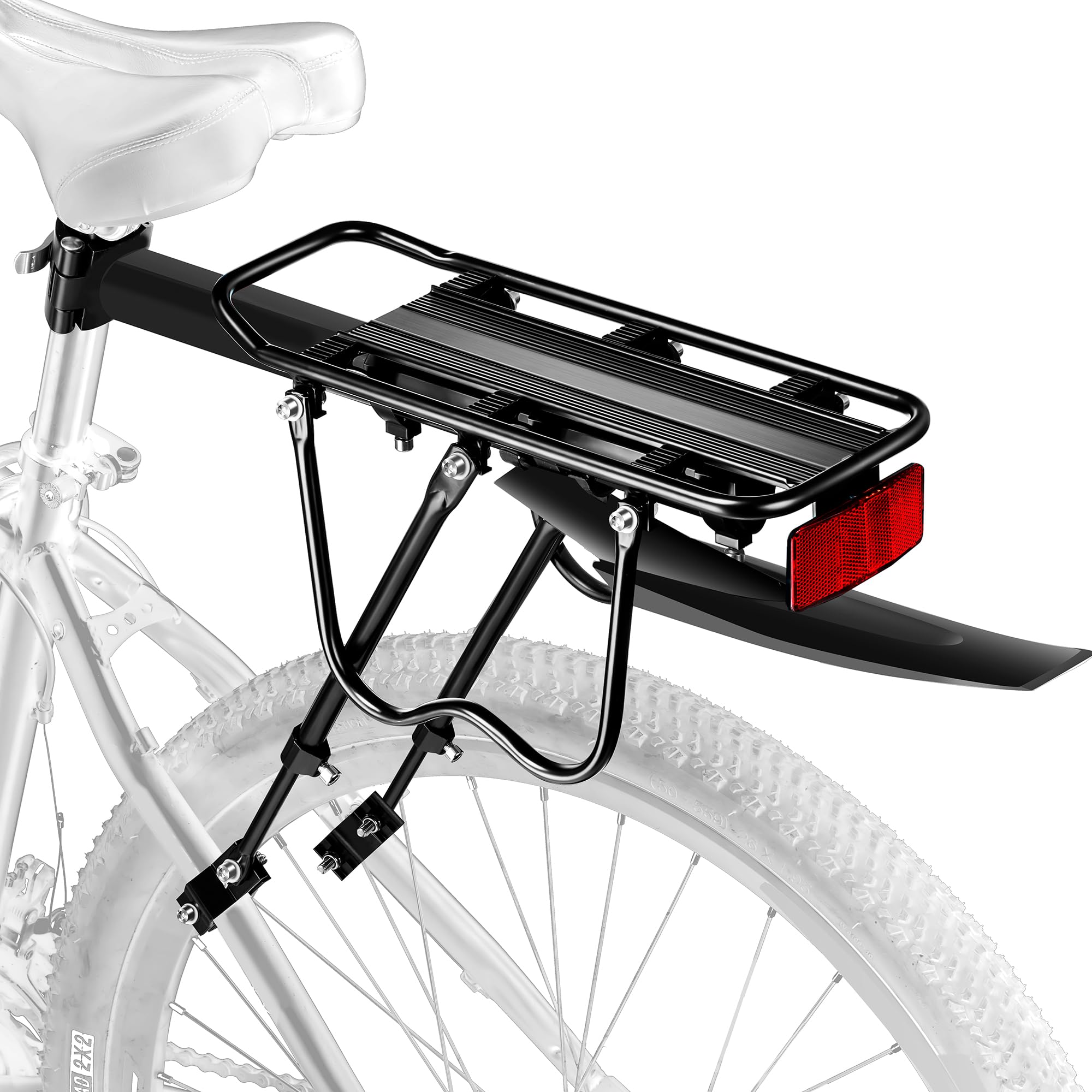 Portabultos Bicicleta [24-29 Pulgadas] - Portaequipajes Trasero con Capacidad de 50KG, con Guardabarros y Reflector Grande, liberación rápida para Bicicleta de montaña y de Carretera