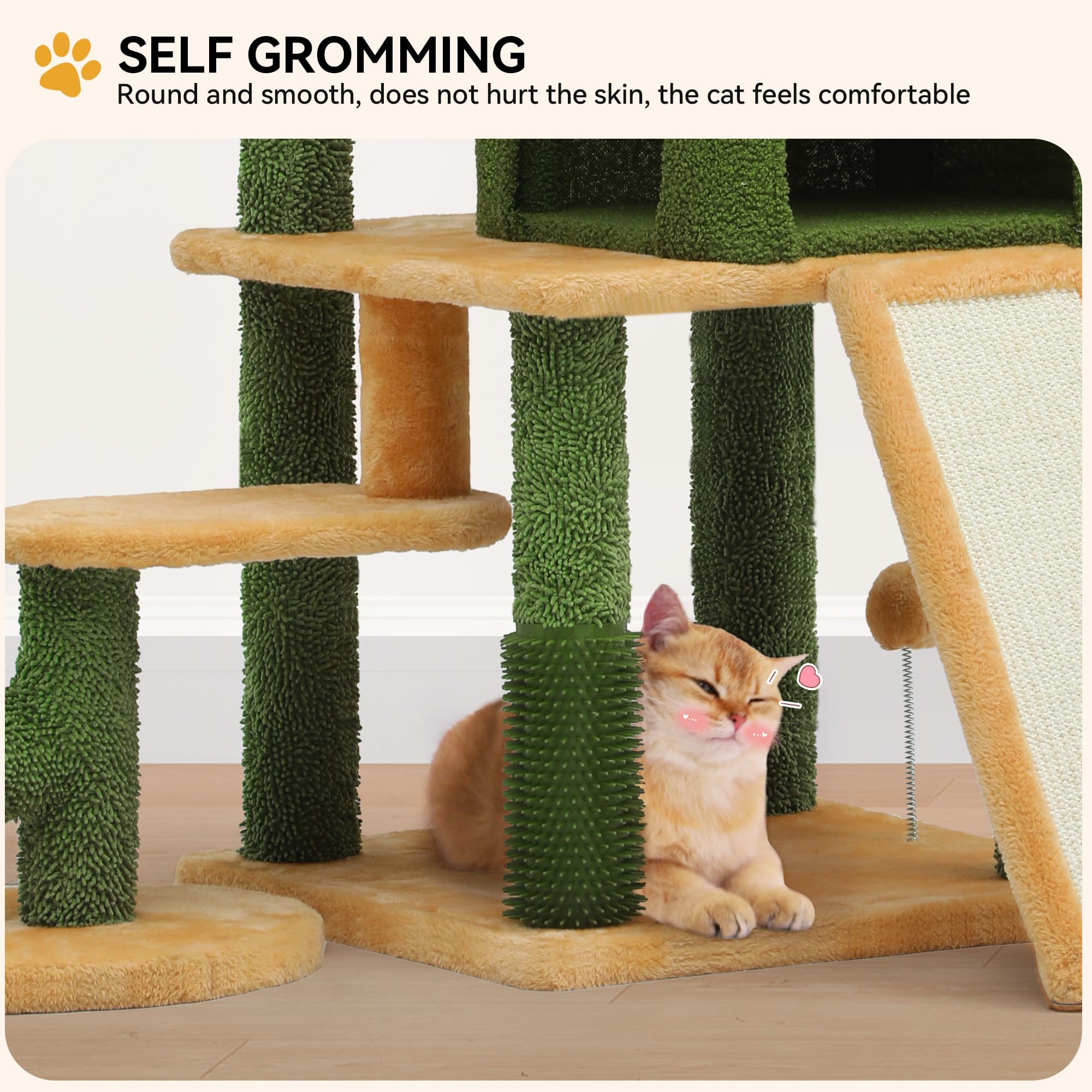 YITAHOME Gothic Cat Tree with Coffin Bed, 63" Tall Cat Tower for Indoor Cats with Top Perch, Spacious Cat Condos, Spider Hanging Balls,Comfy Hammock, Scratching Post and Ladder, Black Halloween: Green & Yellow 60in