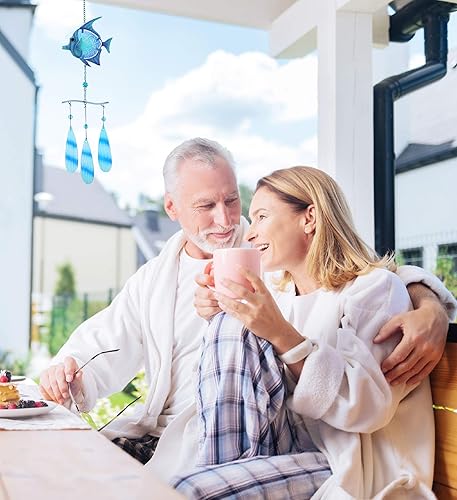 Miniatura 5 de CoTa Global Carillón de viento colgante de cristal de mar azul de 27.36 pulgadas, carillón de viento de cristal náutico para decoración al aire