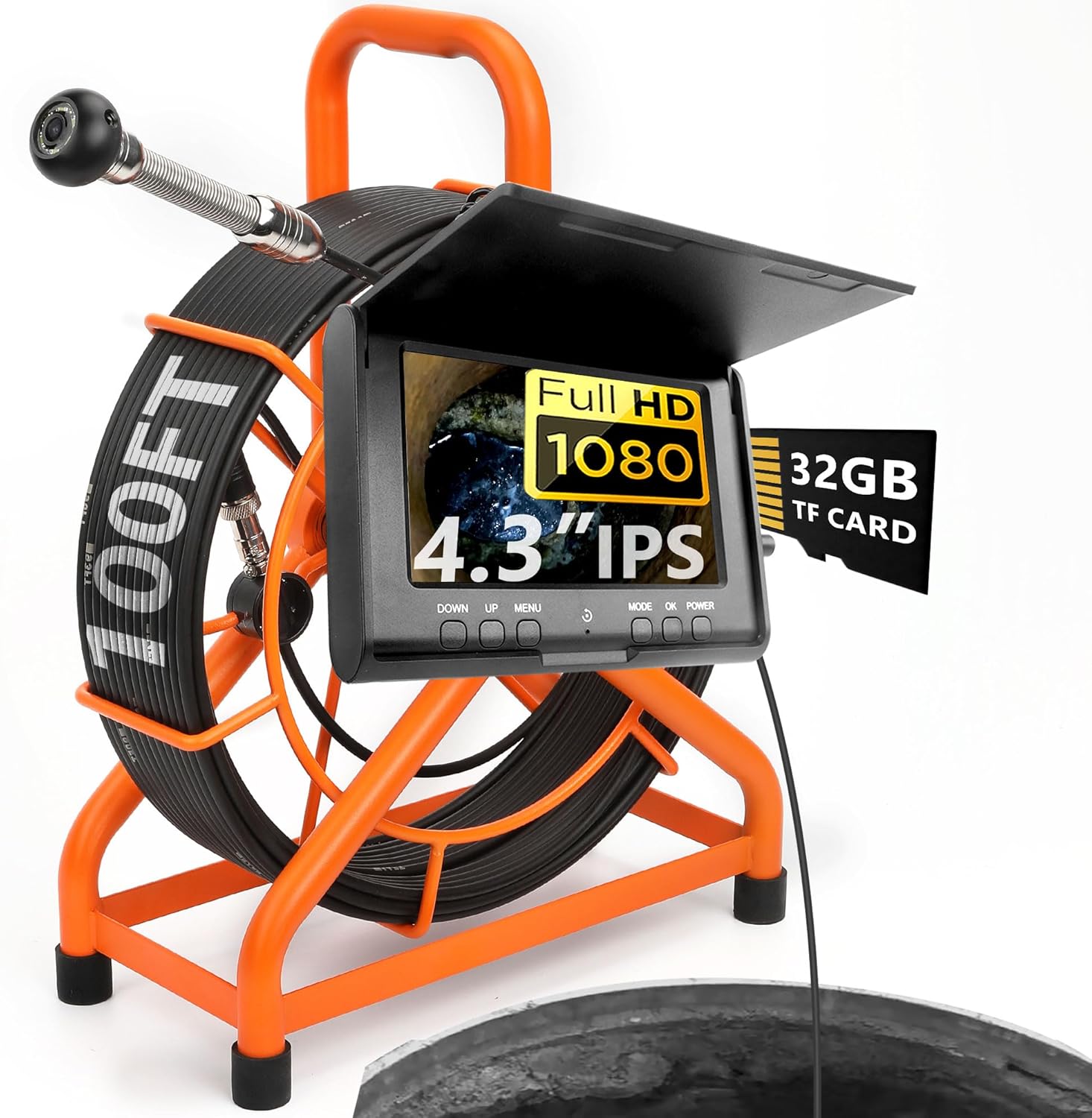 𝟐𝟎𝟐𝟔 𝐧𝐞𝐰 HD1080P Sewer Camera with DVR 32GB, 4.3" Drain Camera (Easy to Use), Pipe Inspection Camera, 5000mAh, USB-C, Endoscope Camera with 4-Level LED Lights, Cable Marking, 100ft/30M