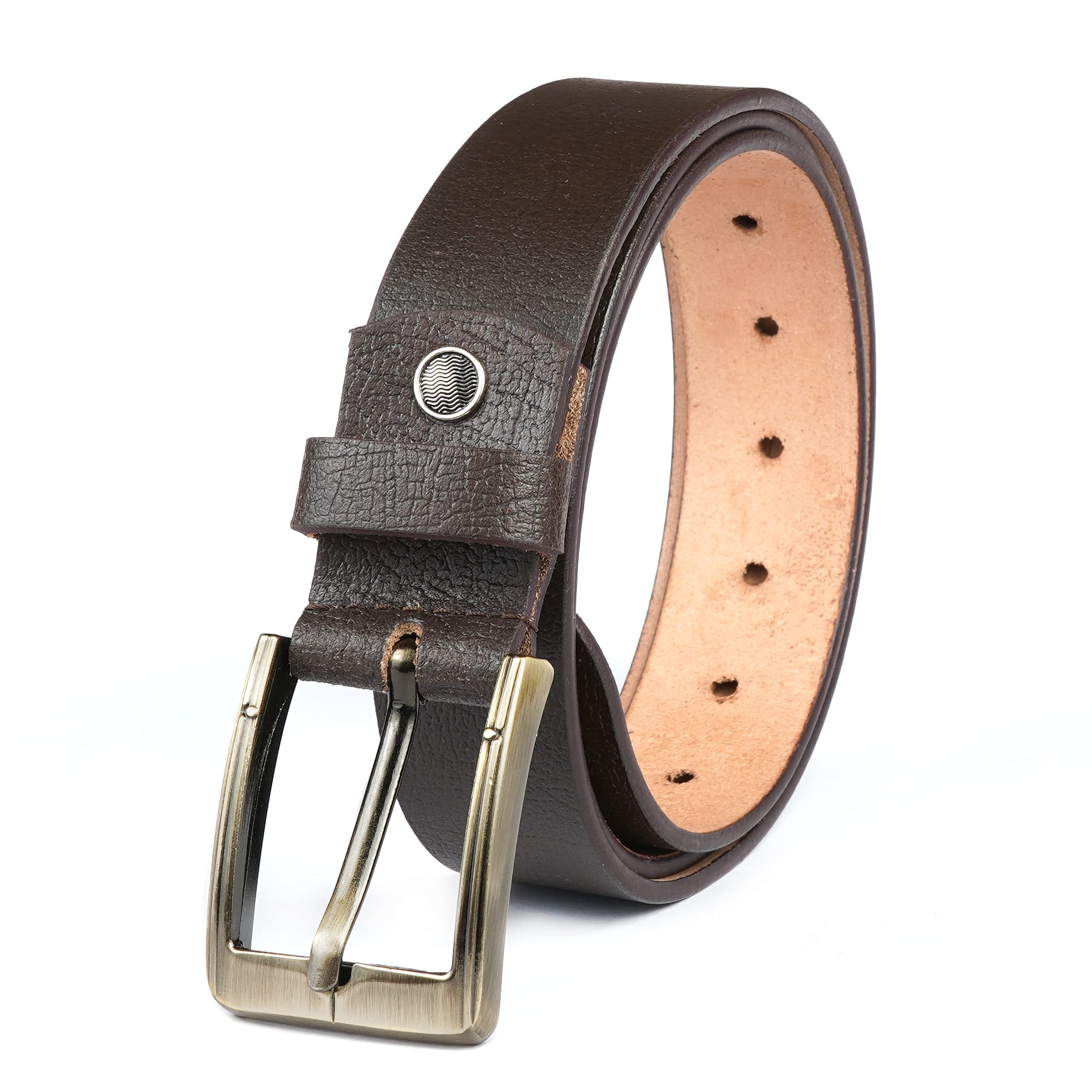 RIZORO Genuine Imported Spanish Formal Leather Belt For Men With Pin Zinc Buckle (Belt Length 46 Inches) (Waist- Adjustable Upto 40 Inches) (Brown) 1