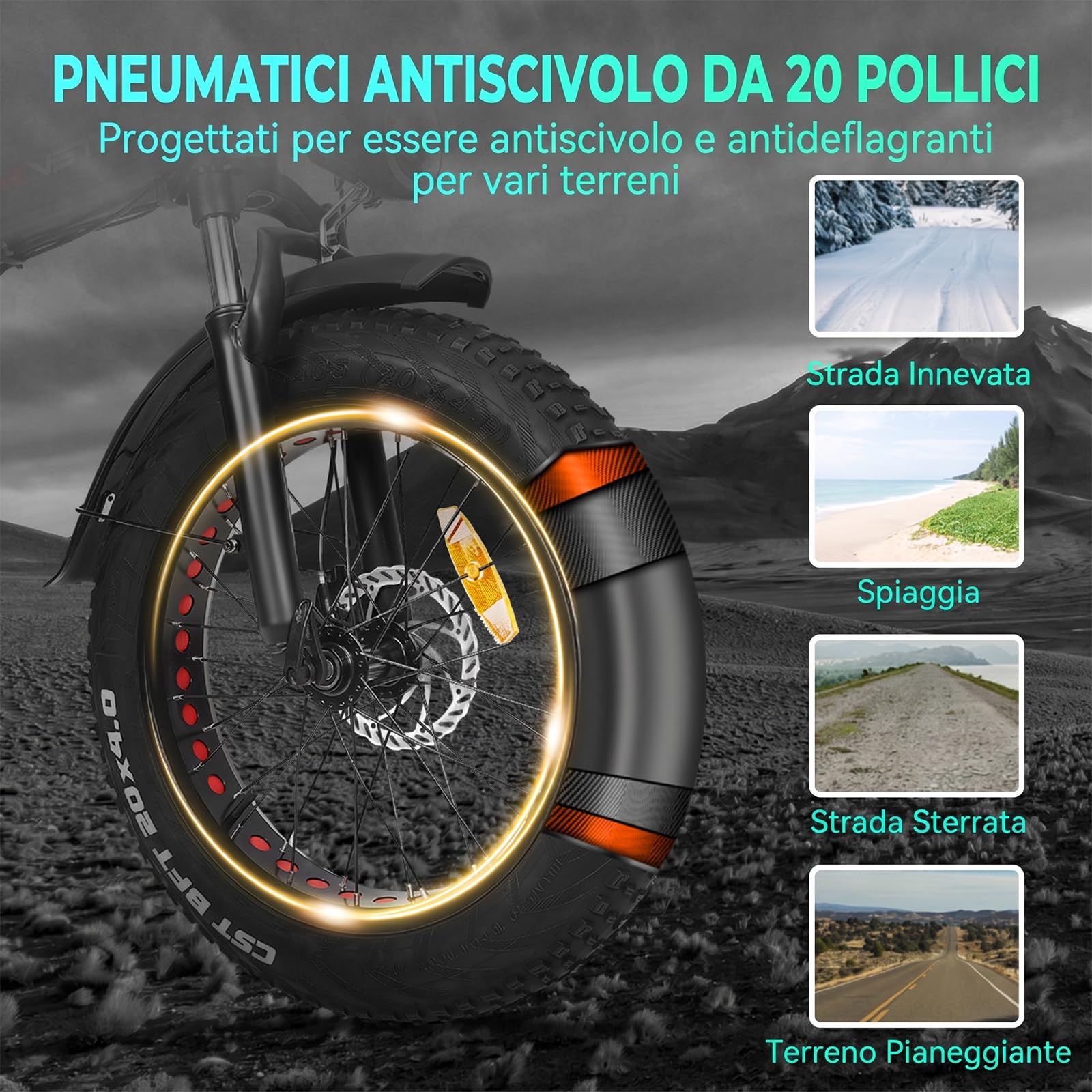 Bicicletta elettrica Pieghevole Pneumatici Fat da 20" x 4" Batteria Rimovibile da 48V 20Ah Massima 25 km/h Autonomia 100–130 km Design uomo donna per Spostamenti Urbani e Rurali AT20 PRO