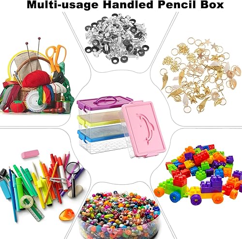 Miniatura 9 de BTSKY Paquete de 4 cajas de almacenamiento de plástico transparente con tapa, organizador apilable con diseño de delfín fácil de levantar, 4