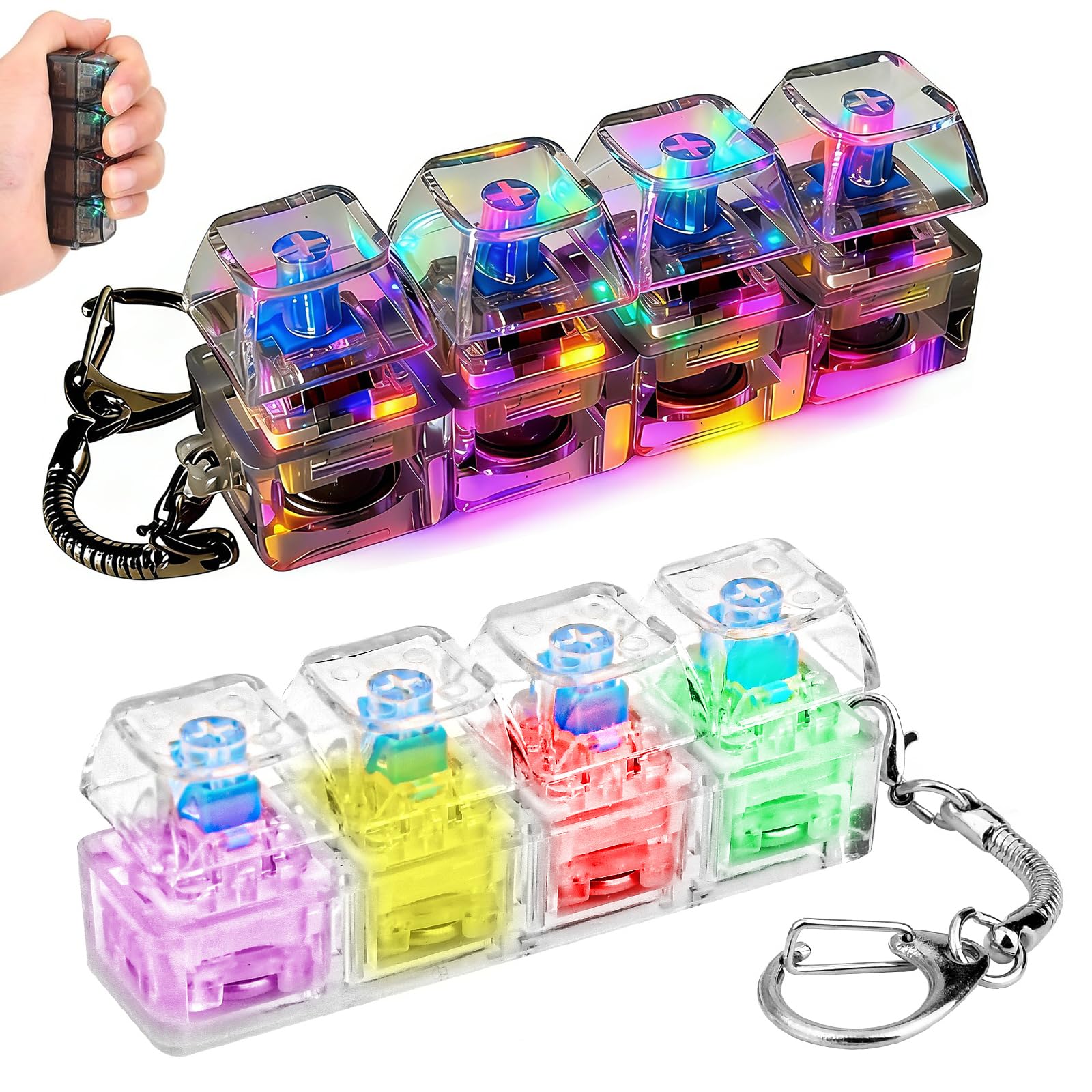 Mini Clicker Fidget Toys, 4 Button Keyboard Fidget toy Light Up, Portable Clicky Keyboard Fidgets Toy, Anxiety Relief, Birthday Gifts for Adults and Children, For Office, School, Travel (2PCS)